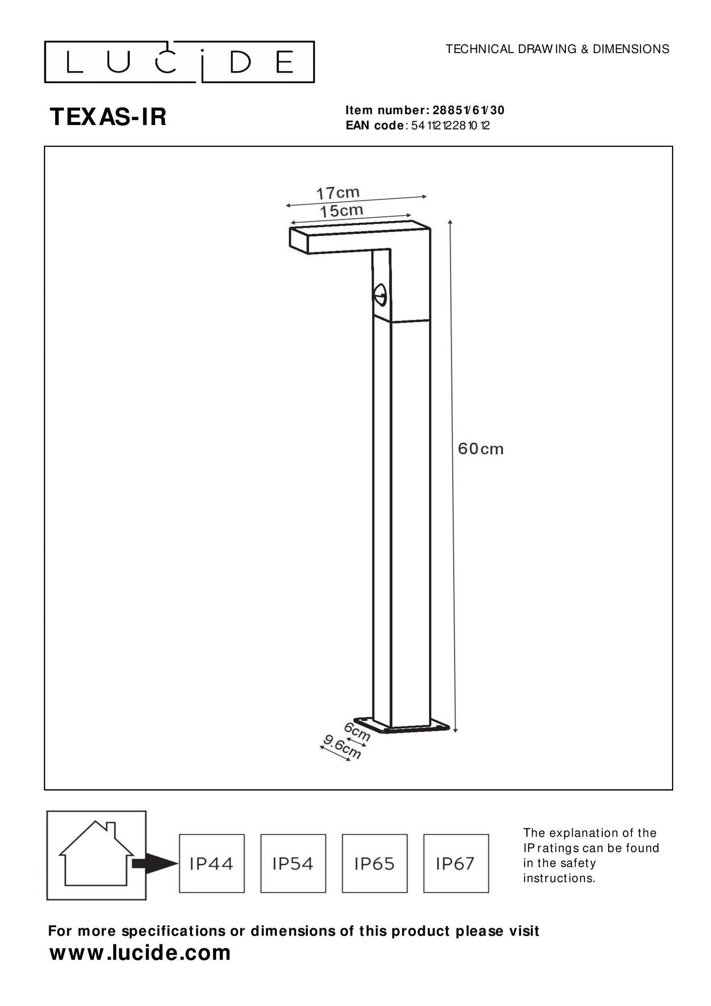 Lucide TEXAS-IR - Bollard light - LED - 1x7W 3000K - IP54 - Motion & Day/Night Sensor - Anthracite