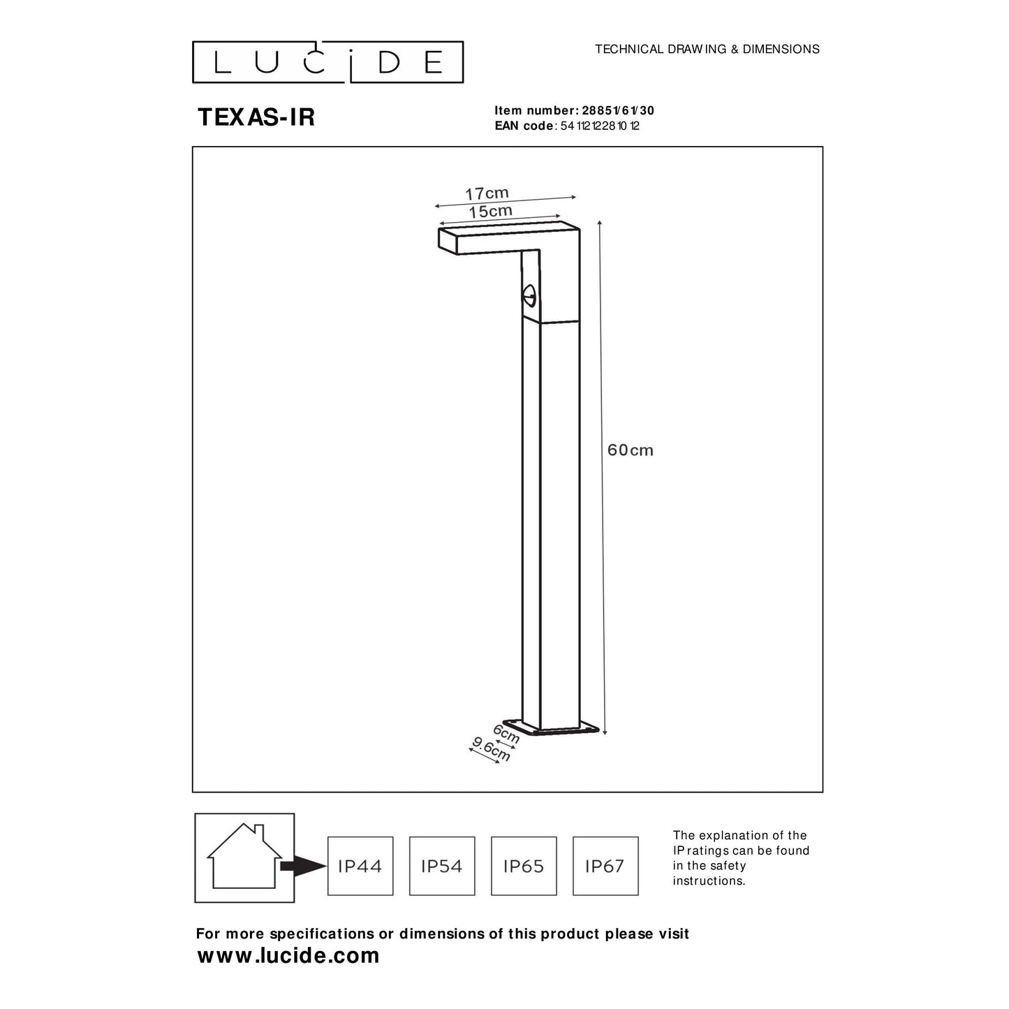 Lucide TEXAS-IR - Bollard light - LED - 1x7W 3000K - IP54 - Motion & Day/Night Sensor - Anthracite