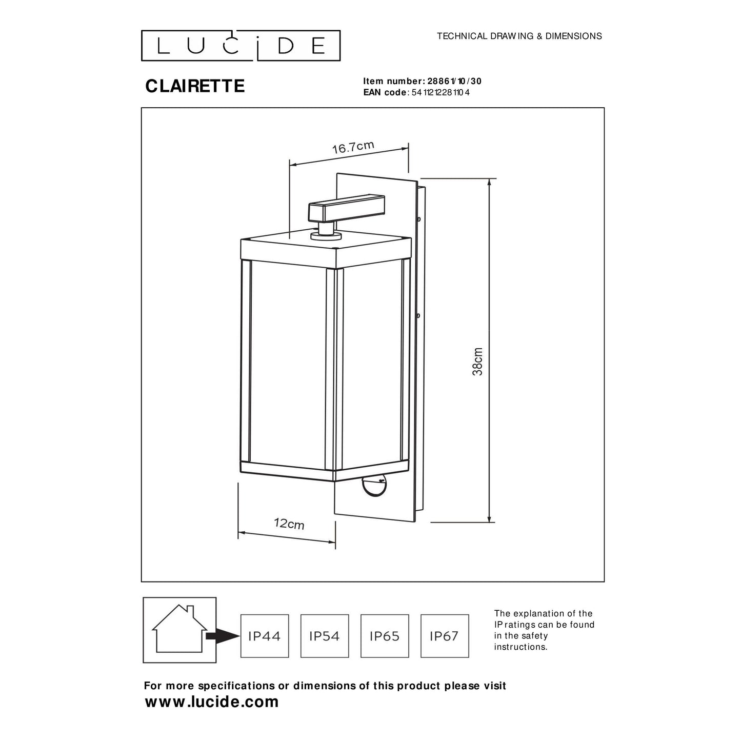 Lucide CLAIRETTE - Wall light Indoor/Outdoor - LED - 1x13W 3000K - IP54 - Motion & Day/Night Sensor - Anthracite