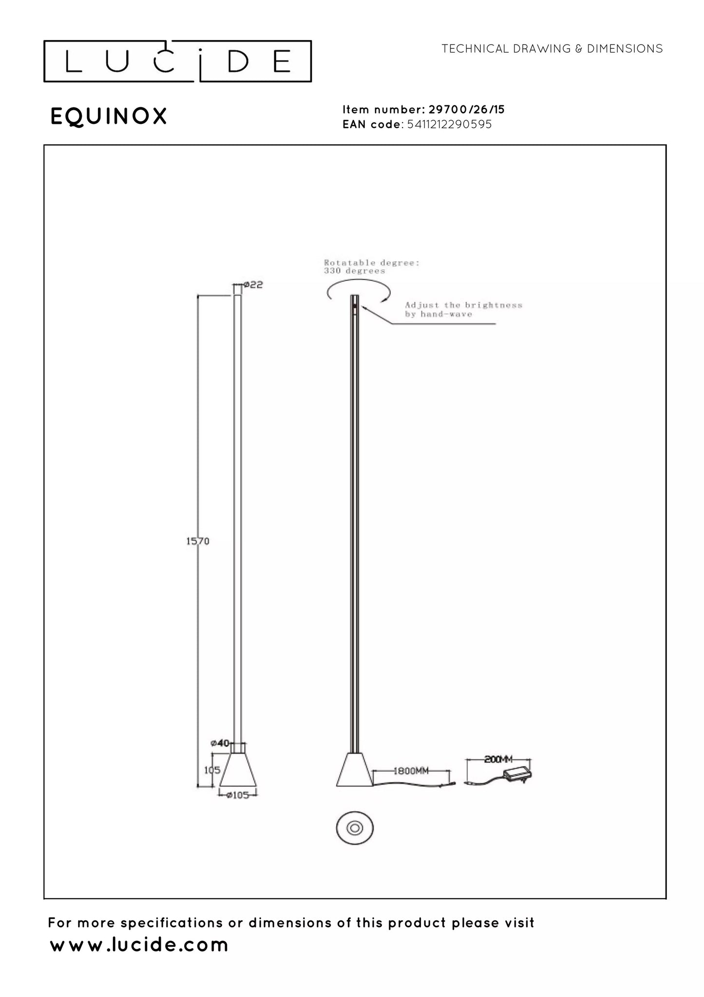 Lucide EQUINOX - Floor lamp - LED Dim. - CCT - 1x26W 2700K/4000K - Hand Wave Sensor - Grey iron | Vibes