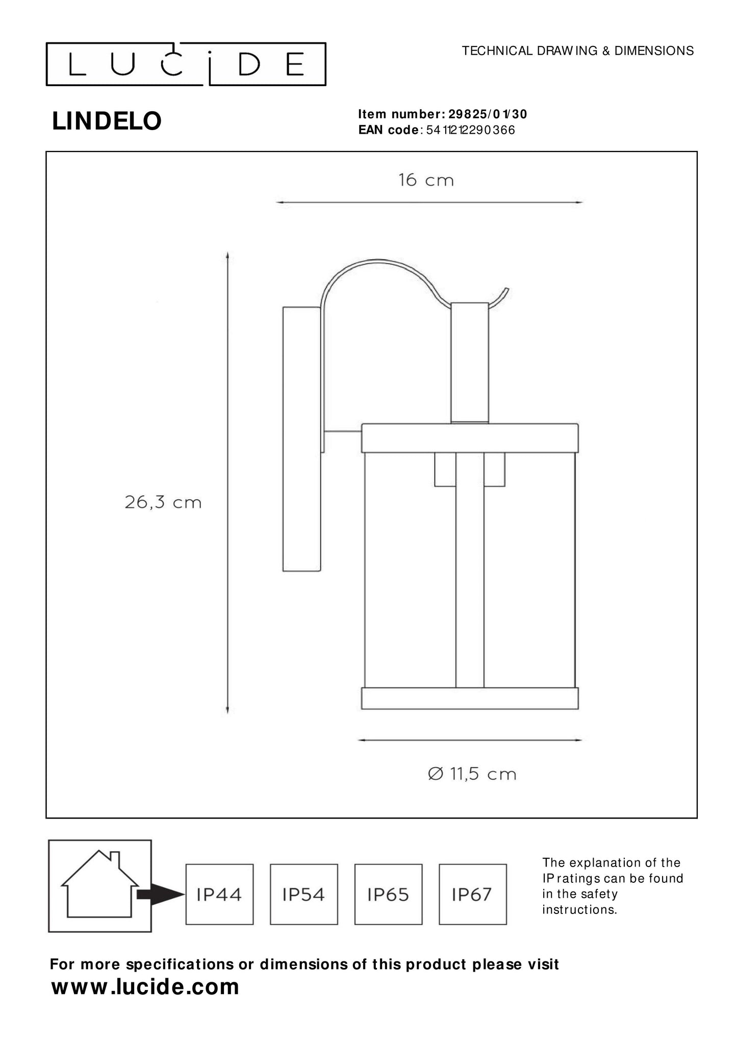 Lucide LINDELO - Wall light Indoor/Outdoor - 1xE27 - IP23 - Black