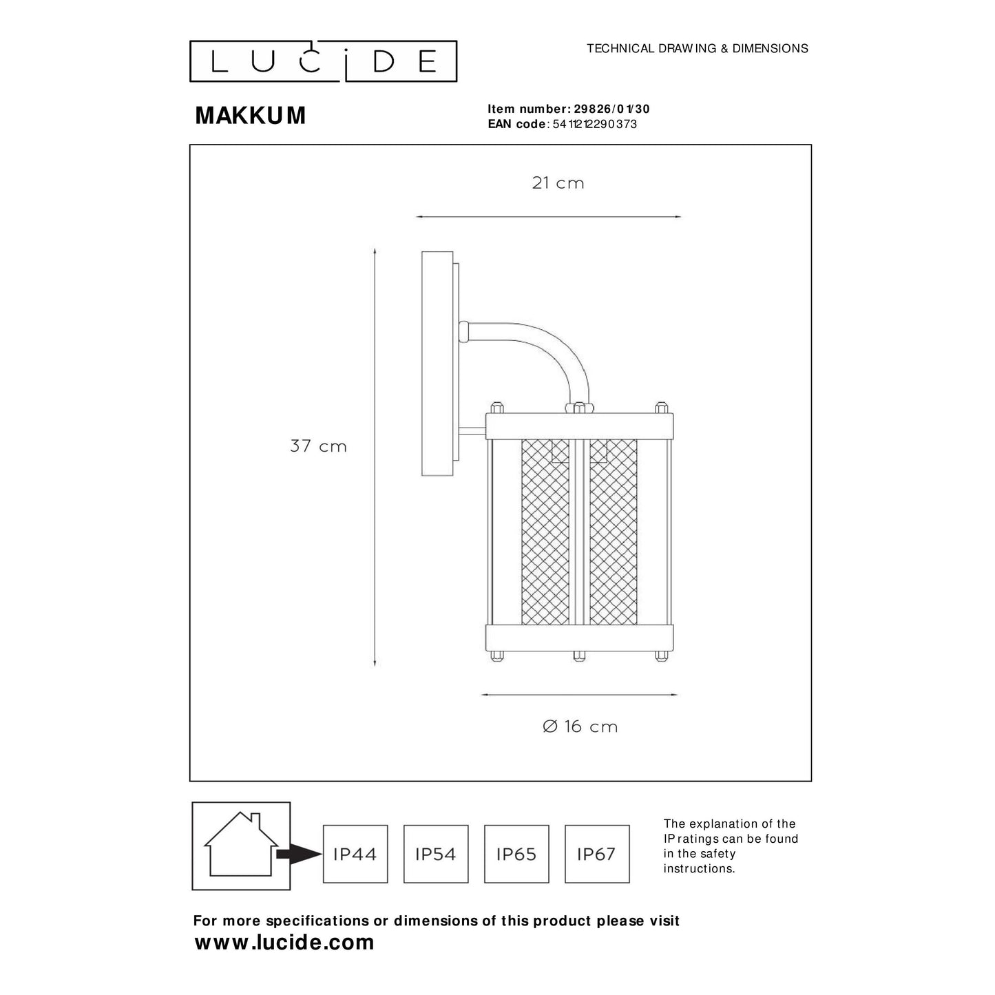 Lucide MAKKUM - Wall light Indoor/Outdoor - 1xE27 - IP23 - Black