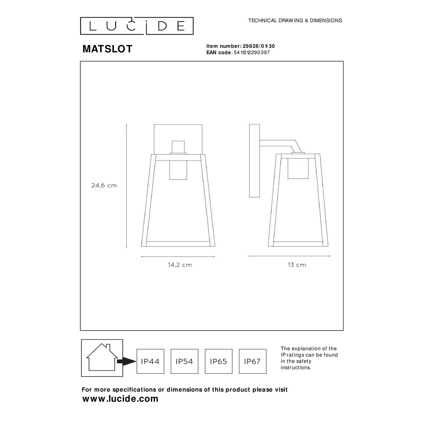 Lucide MATSLOT - Wall light Indoor/Outdoor - 1x E27 - IP23 - Black