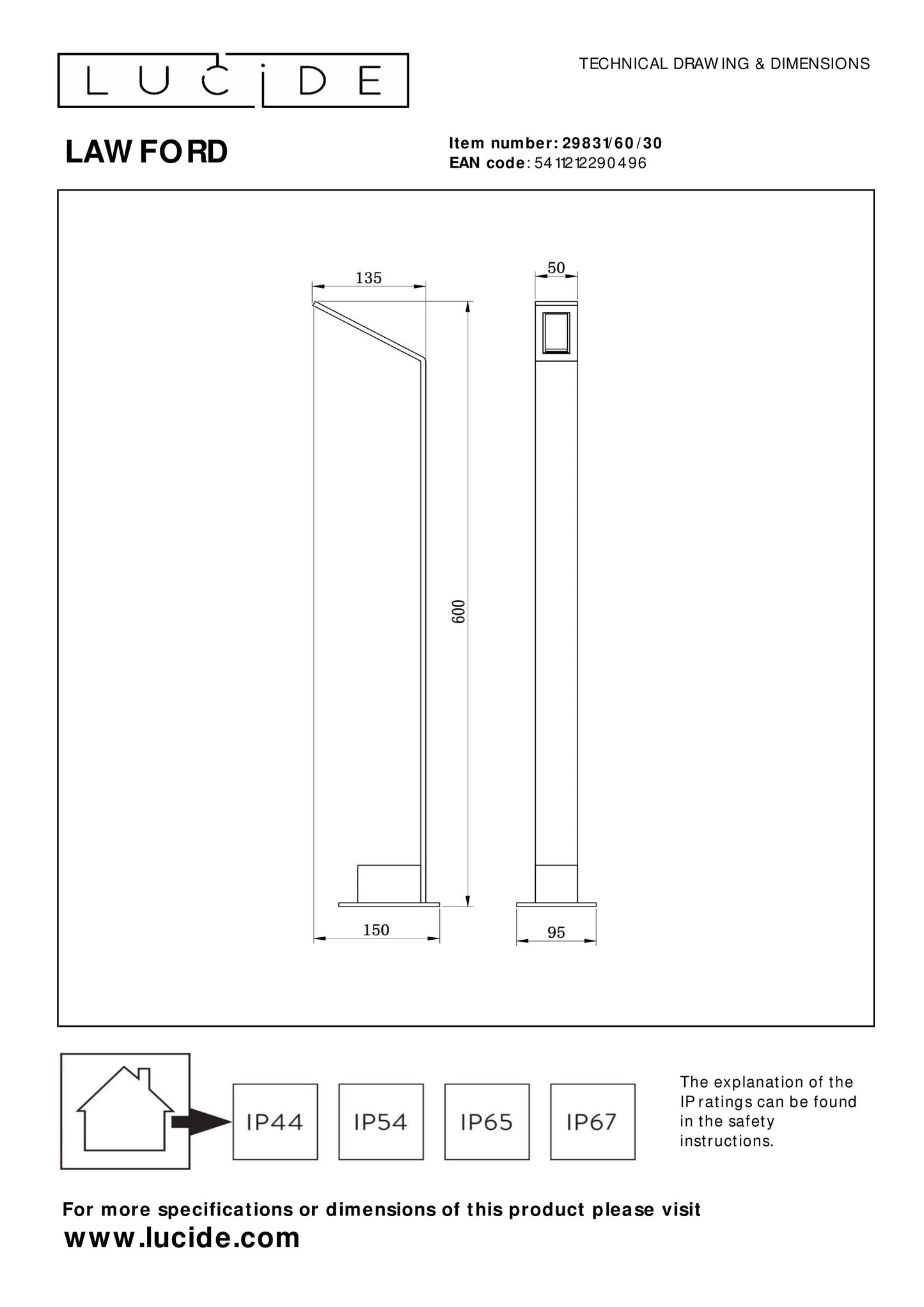 Lucide LAWFORD - Bollard light - LED - 1x 6W 3000K - IP54 - Black