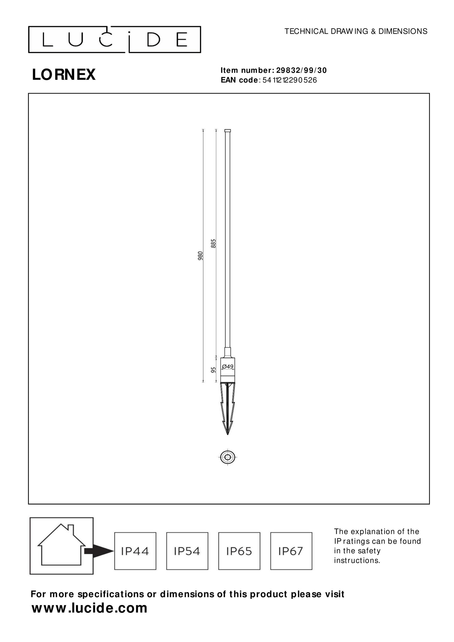 Lucide LORNEX - Garden spotlight - Ø 4,9 cm - LED - 1x6W 3000K - IP54 - Black