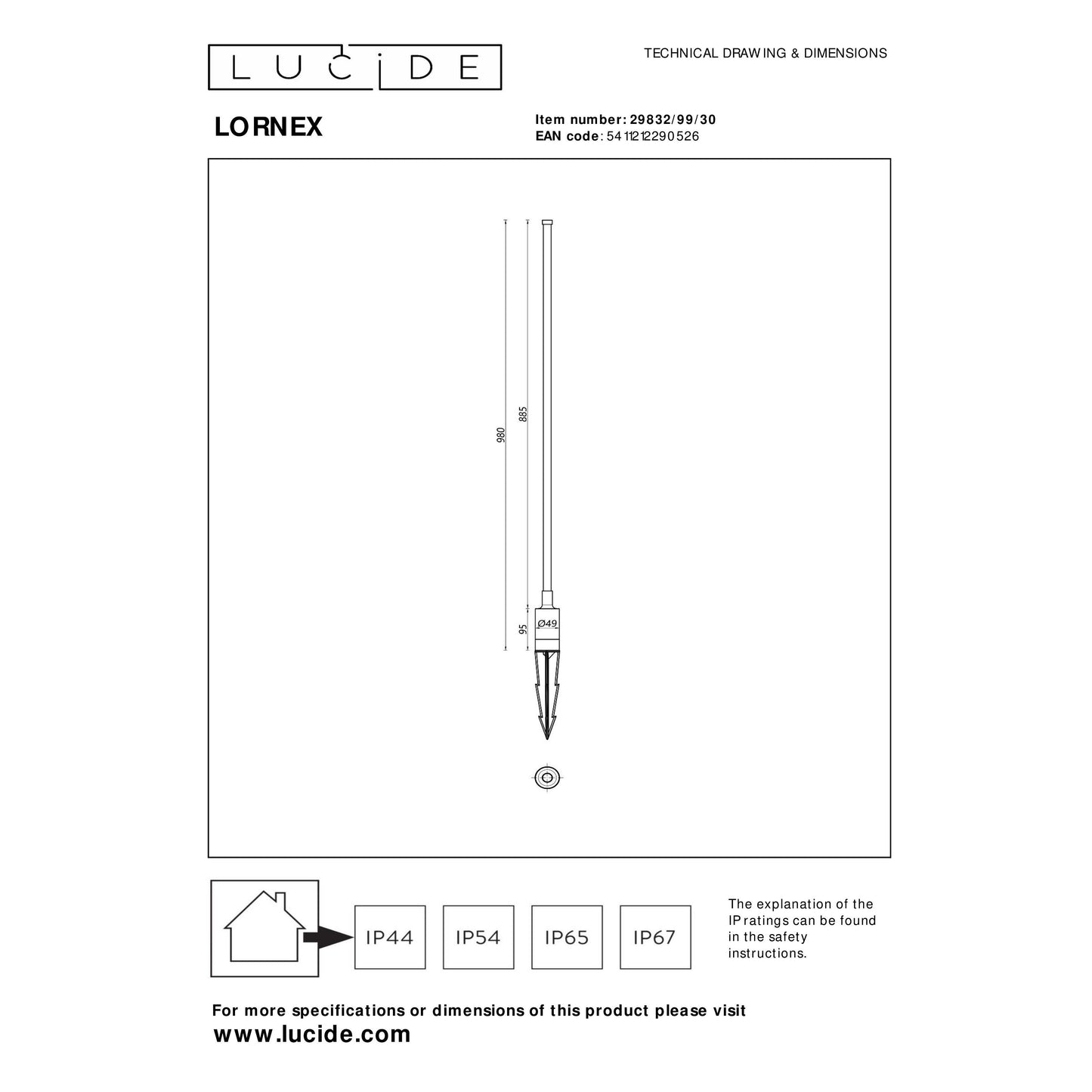 Lucide LORNEX - Garden spotlight - Ø 4,9 cm - LED - 1x6W 3000K - IP54 - Black