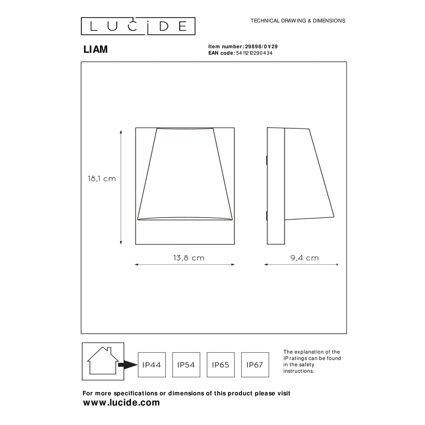 Lucide LIAM - Wall light Indoor/Outdoor - 1xGU10 - IP44 - Anthracite