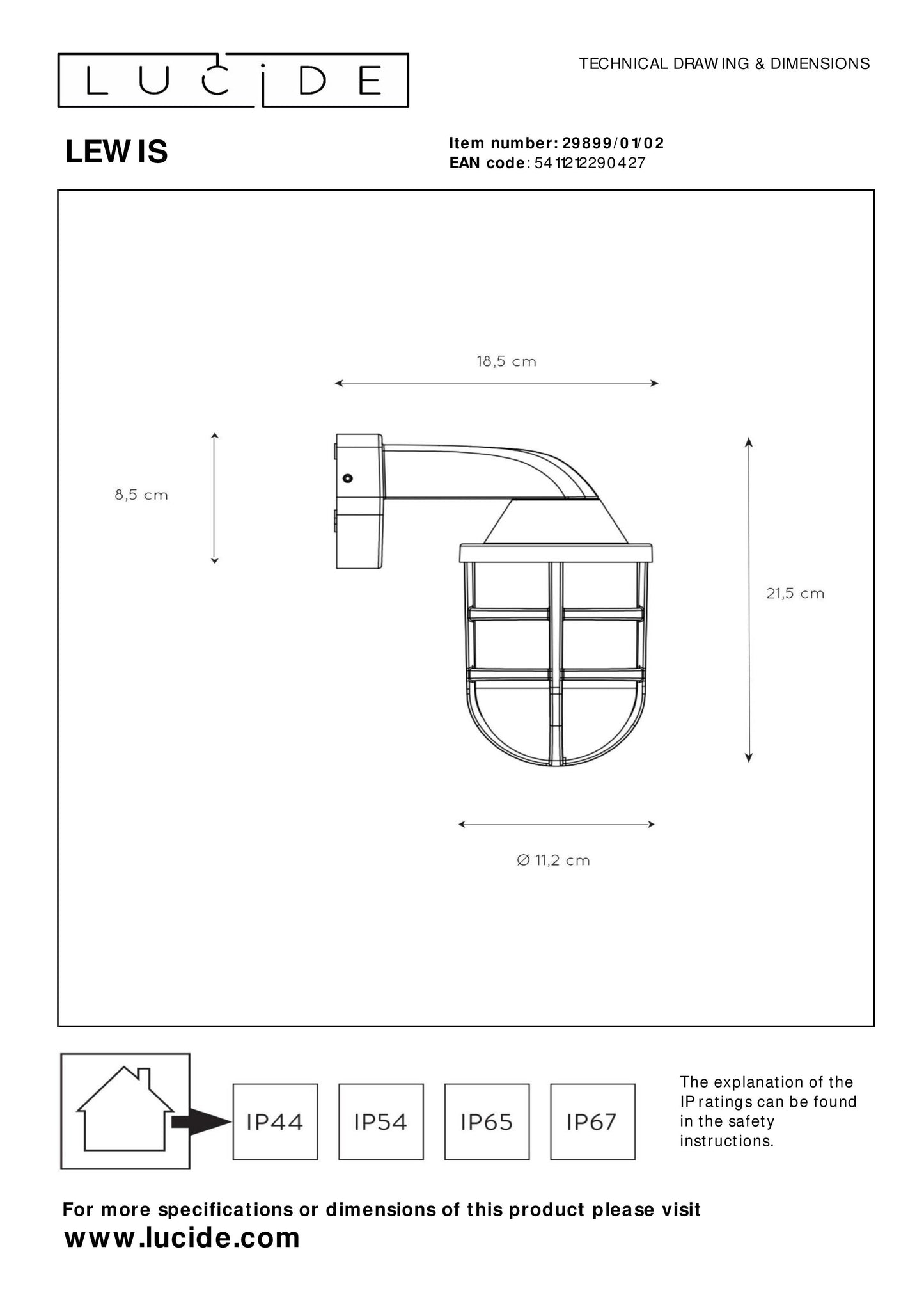 Lucide LEWIS - Wall light Indoor/Outdoor - 1xE27 - IP44 - Matt Gold / Brass