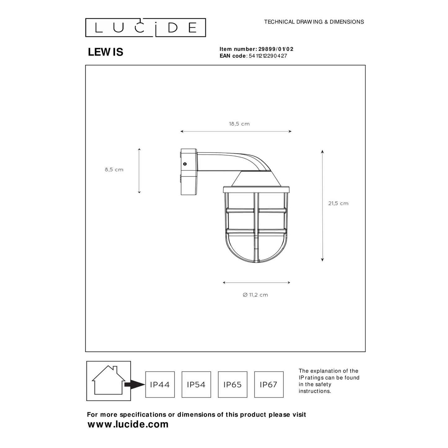 Lucide LEWIS - Wall light Indoor/Outdoor - 1xE27 - IP44 - Matt Gold / Brass