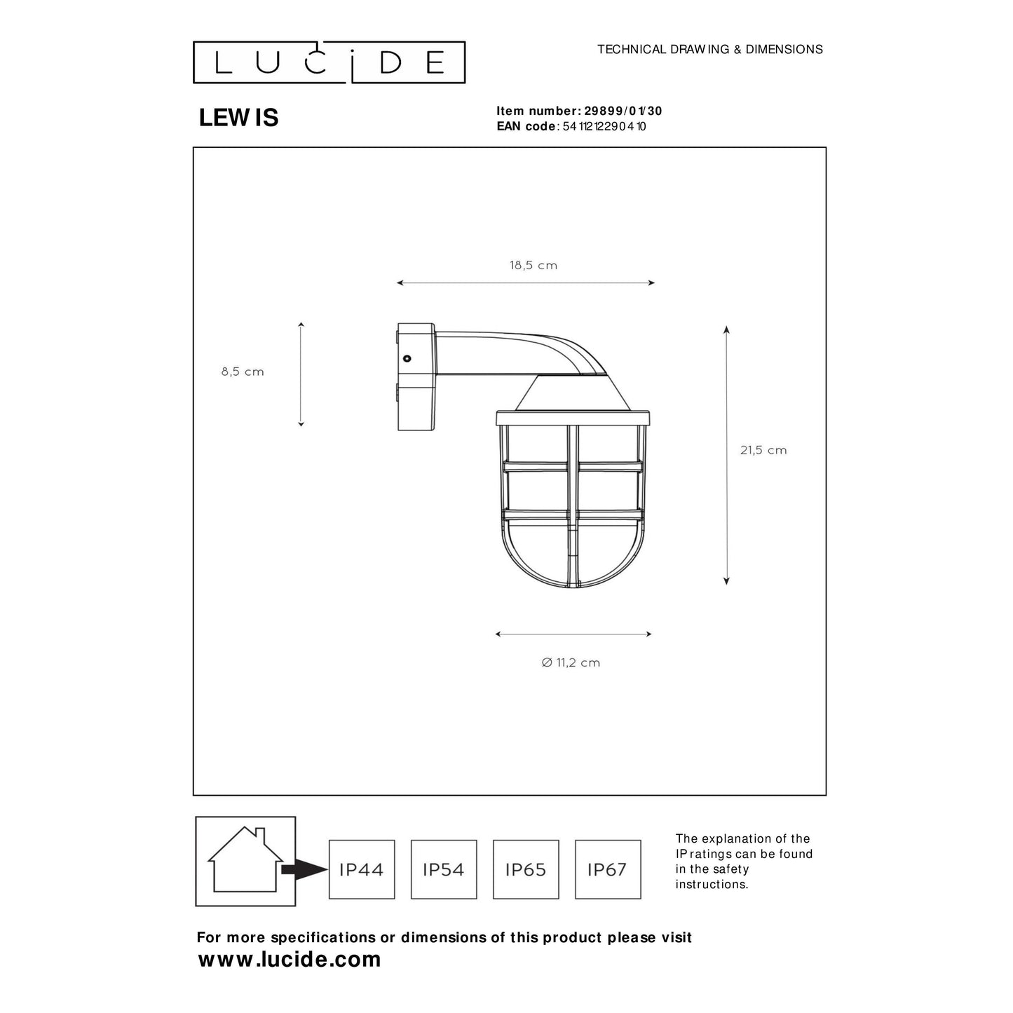 Lucide LEWIS - Wall light Indoor/Outdoor - 1xE27 - IP44 - Black