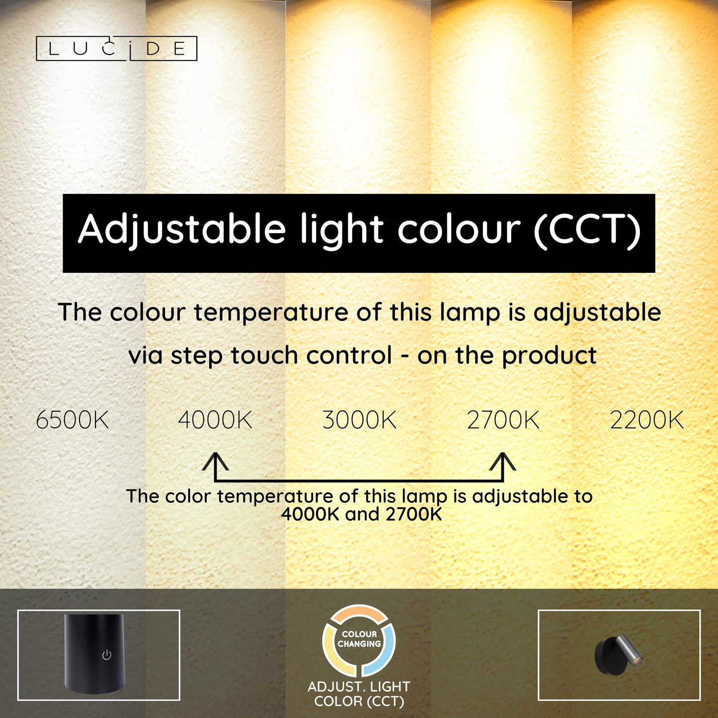 Lucide TONI - Rechargeable Wall spotlight / Wall light - Battery pack - Ø 8,1 cm - LED Dim. - CCT - 1x2W 2700K/4000K - Magnetic - Grey iron