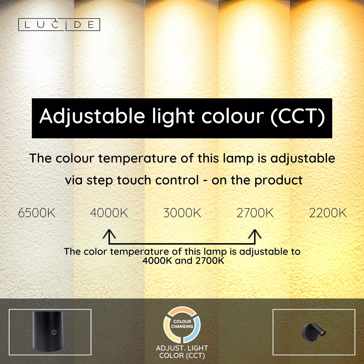 Lucide TONI - Rechargeable Wall spotlight / Wall light - Battery pack - Ø 8,1 cm - LED Dim. - CCT - 1x2W 2700K/4000K - Magnetic - Black