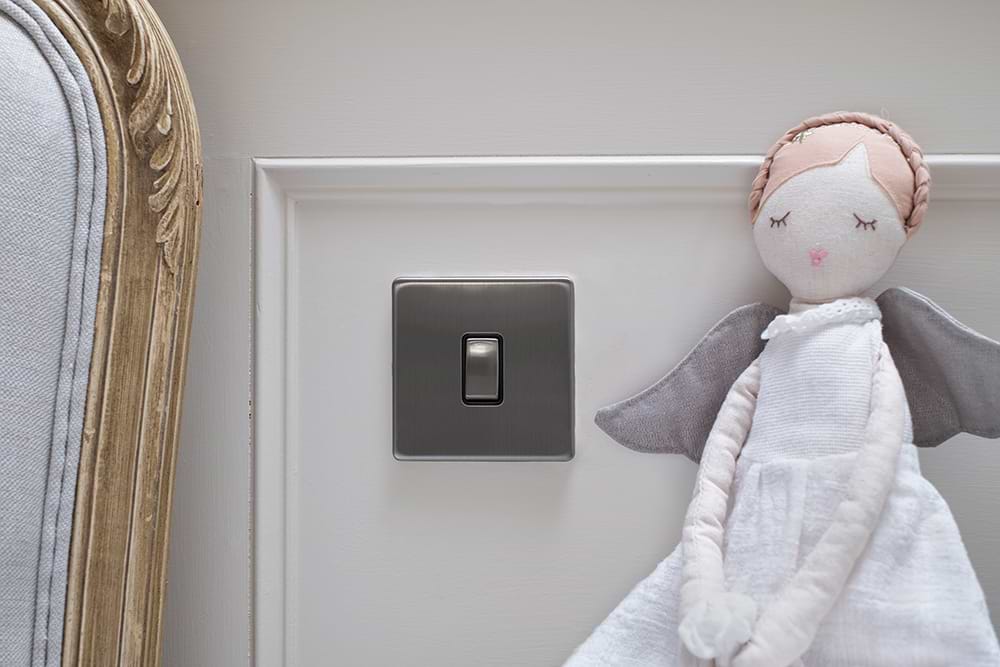 The Lombard Collection Brushed Chrome 10A 1 Gang 2 Way Switch with Black Insert Screwless