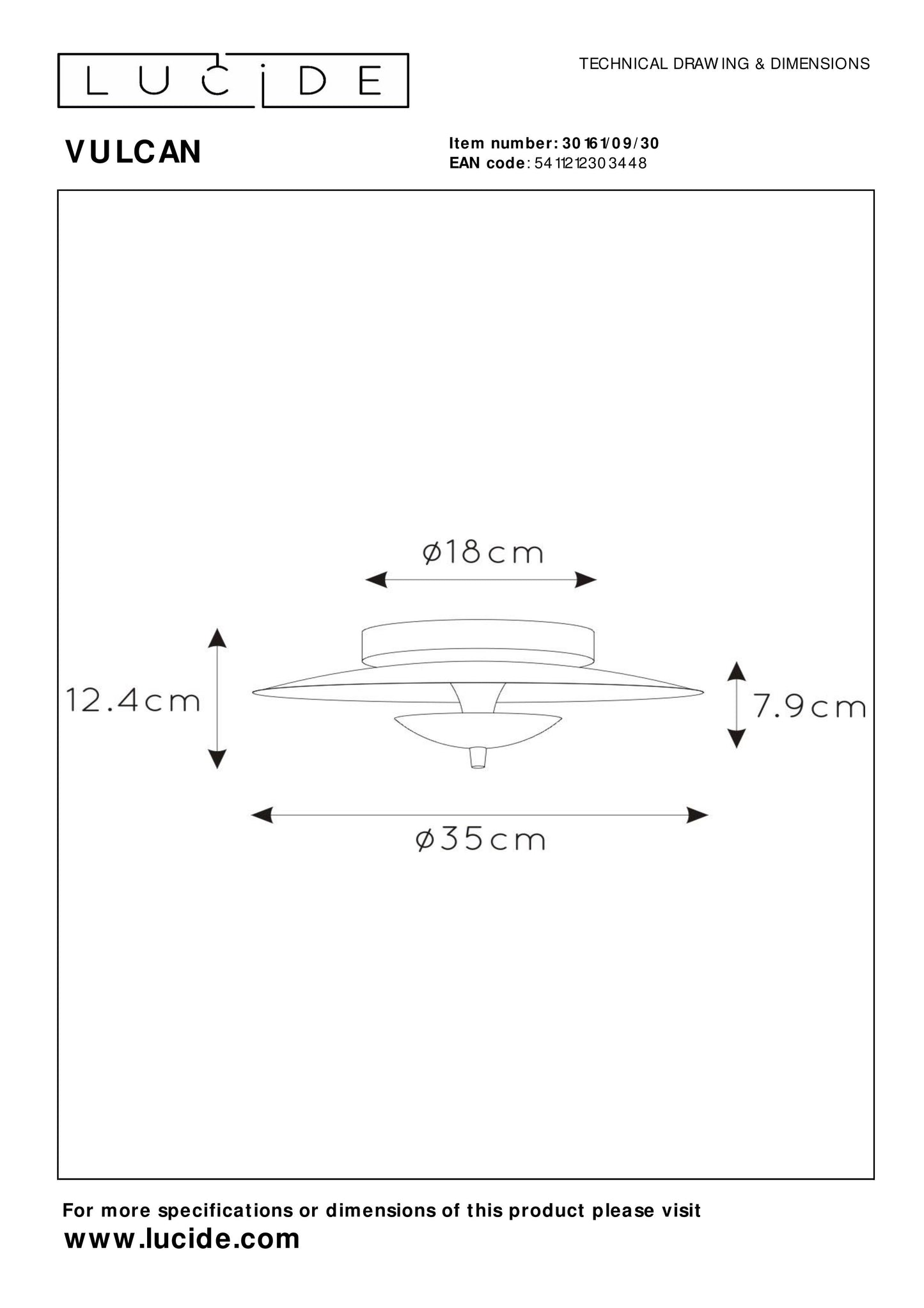 Lucide VULCAN - Flush ceiling light - Ø 35 cm - LED Dim. - 1x9W 3000K - Black