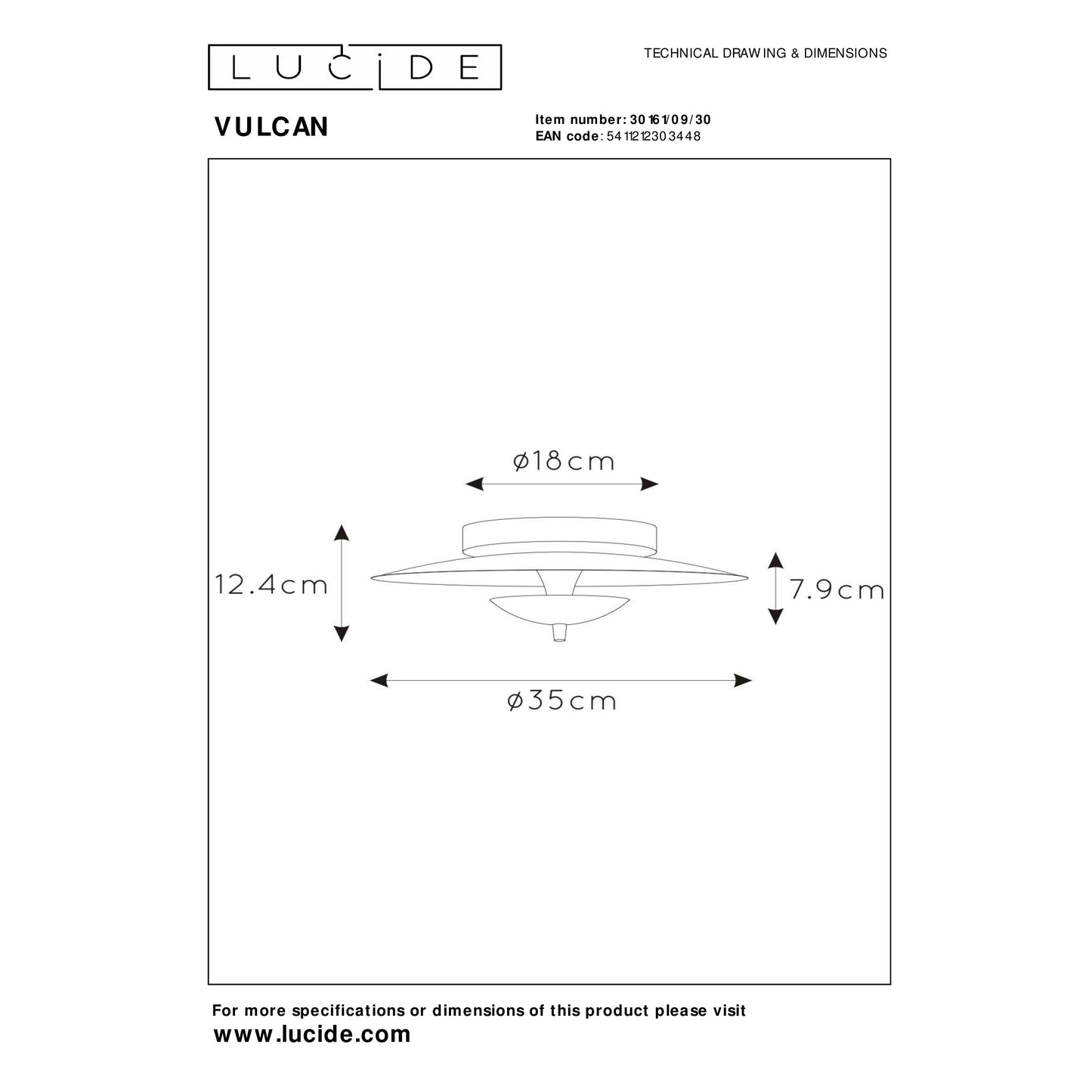 Lucide VULCAN - Flush ceiling light - Ø 35 cm - LED Dim. - 1x9W 3000K - Black