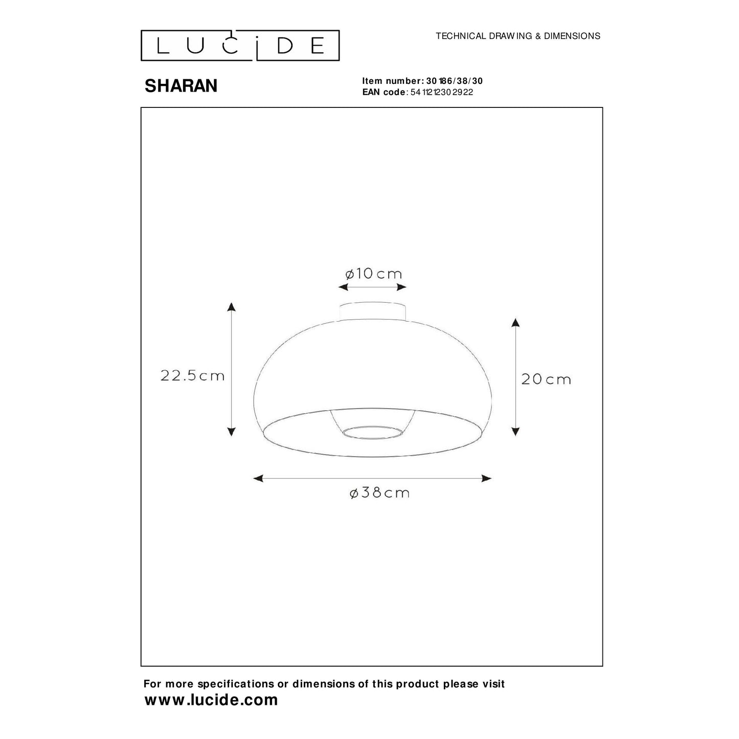 Lucide SHARAN - Flush ceiling light - Ø 38 cm - 1xE27 - Black