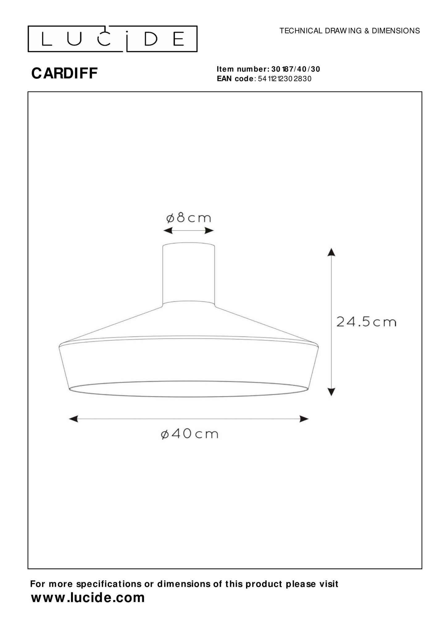 Lucide CARDIFF - Flush ceiling light - Ø 40 cm - 1xE27 - Black