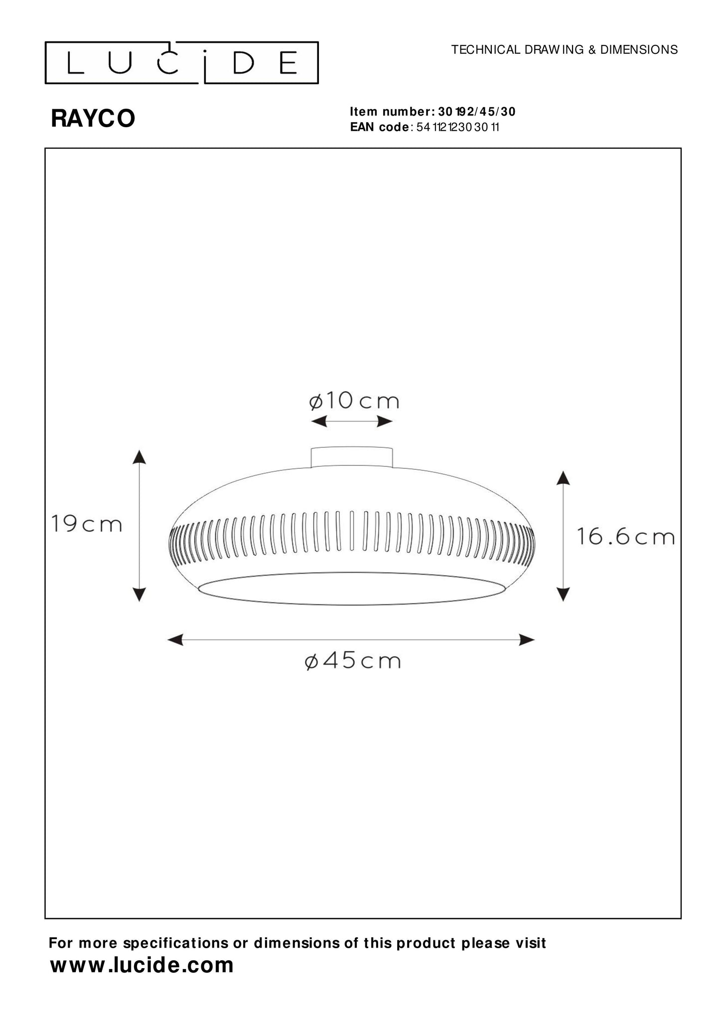 Lucide RAYCO - Flush ceiling light - Ø 45 cm - 1xE27 - Black