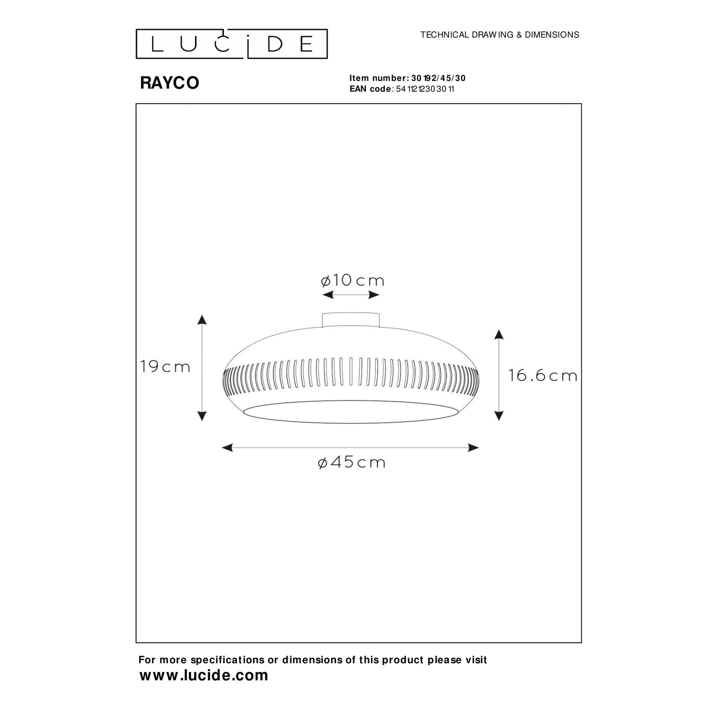 Lucide RAYCO - Flush ceiling light - Ø 45 cm - 1xE27 - Black