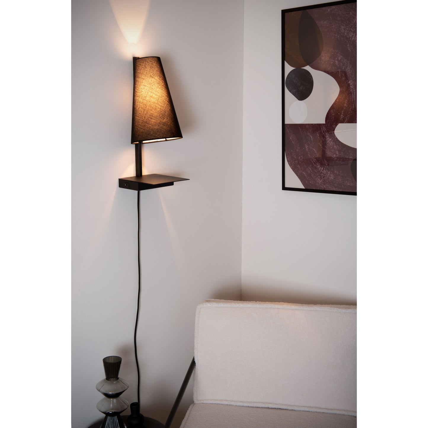 Lucide GREGORY - Bedside lamp / Wall light - 1xE27 - With USB charging point - Black