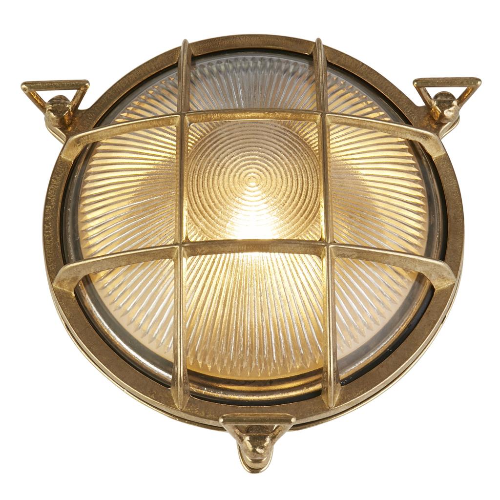 Bulkhead Round OD Light - Solid Brass Metal & Ribbed Glass