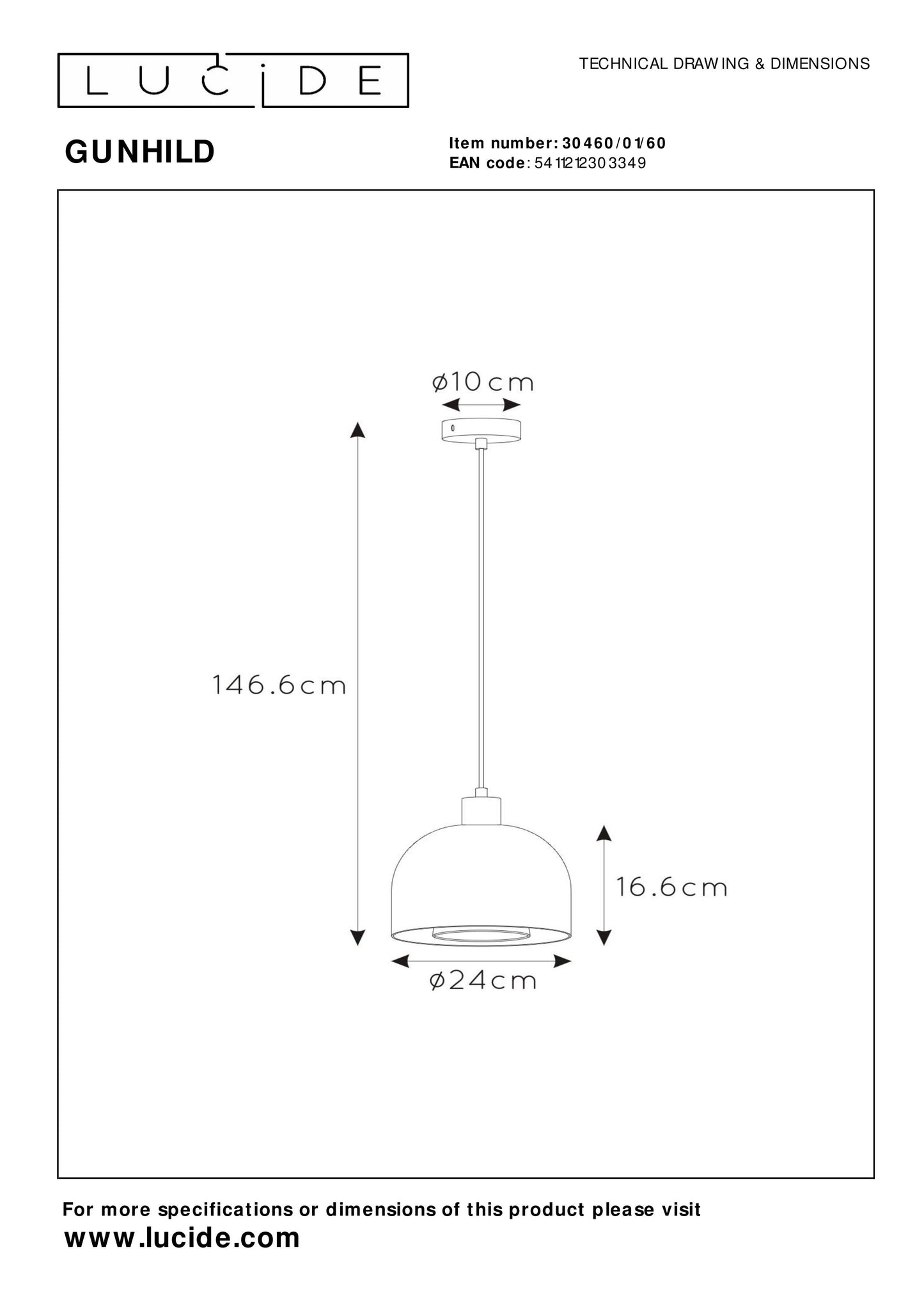 Lucide GUNHILD - Pendant light - Ø 24 cm - 1xE27 - Transparant