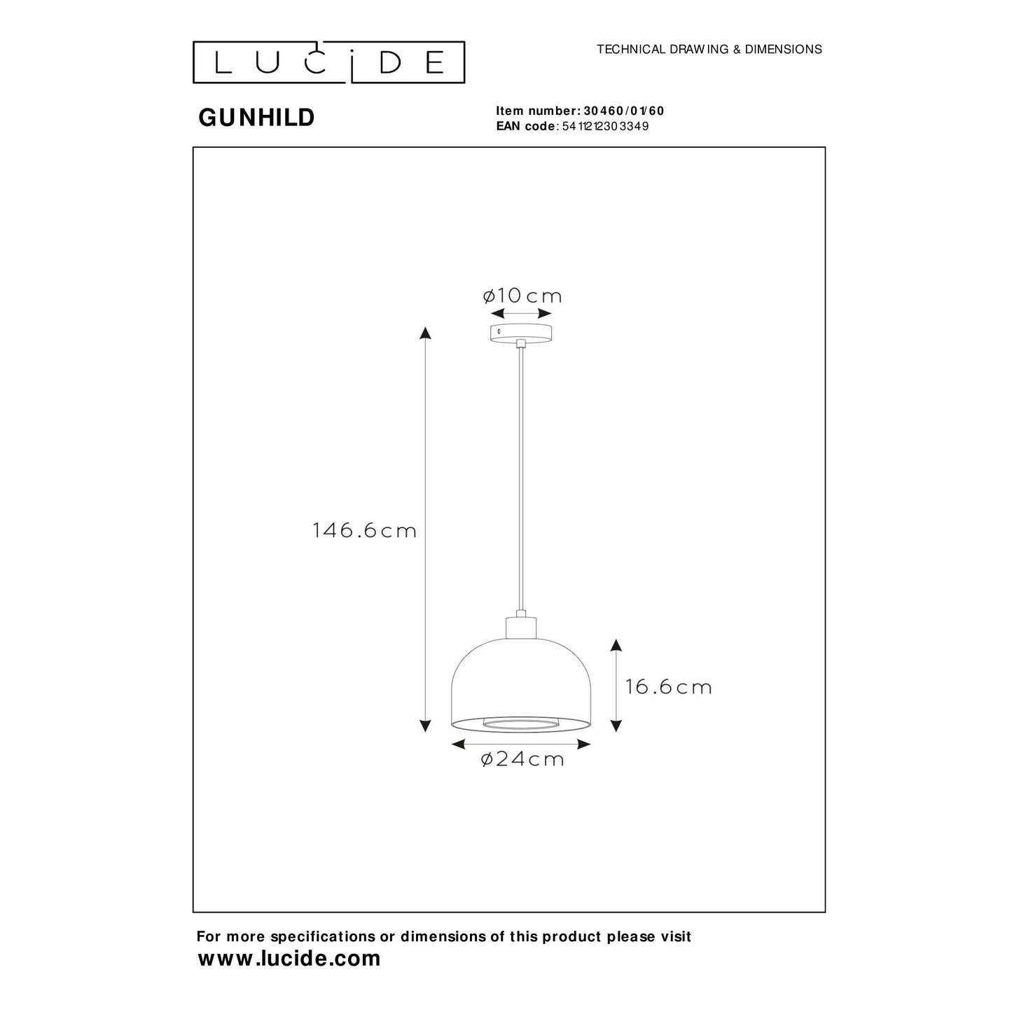 Lucide GUNHILD - Pendant light - Ø 24 cm - 1xE27 - Transparant