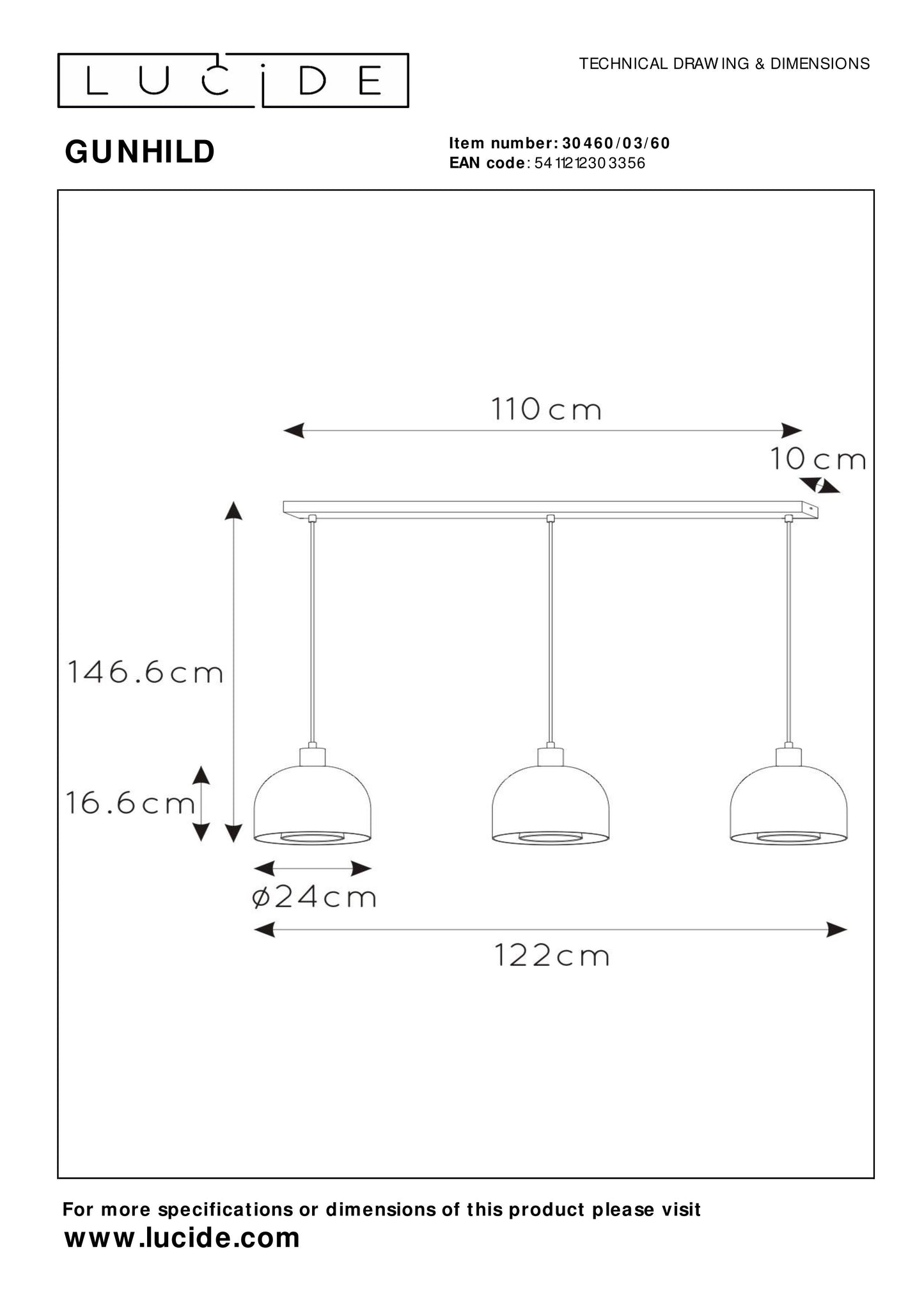 Lucide GUNHILD - Pendant light - 3x E27 - Transparant