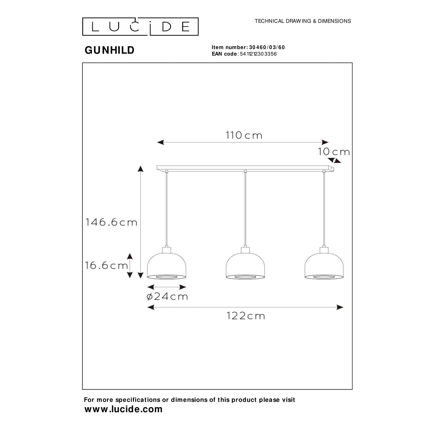 Lucide GUNHILD - Pendant light - 3x E27 - Transparant