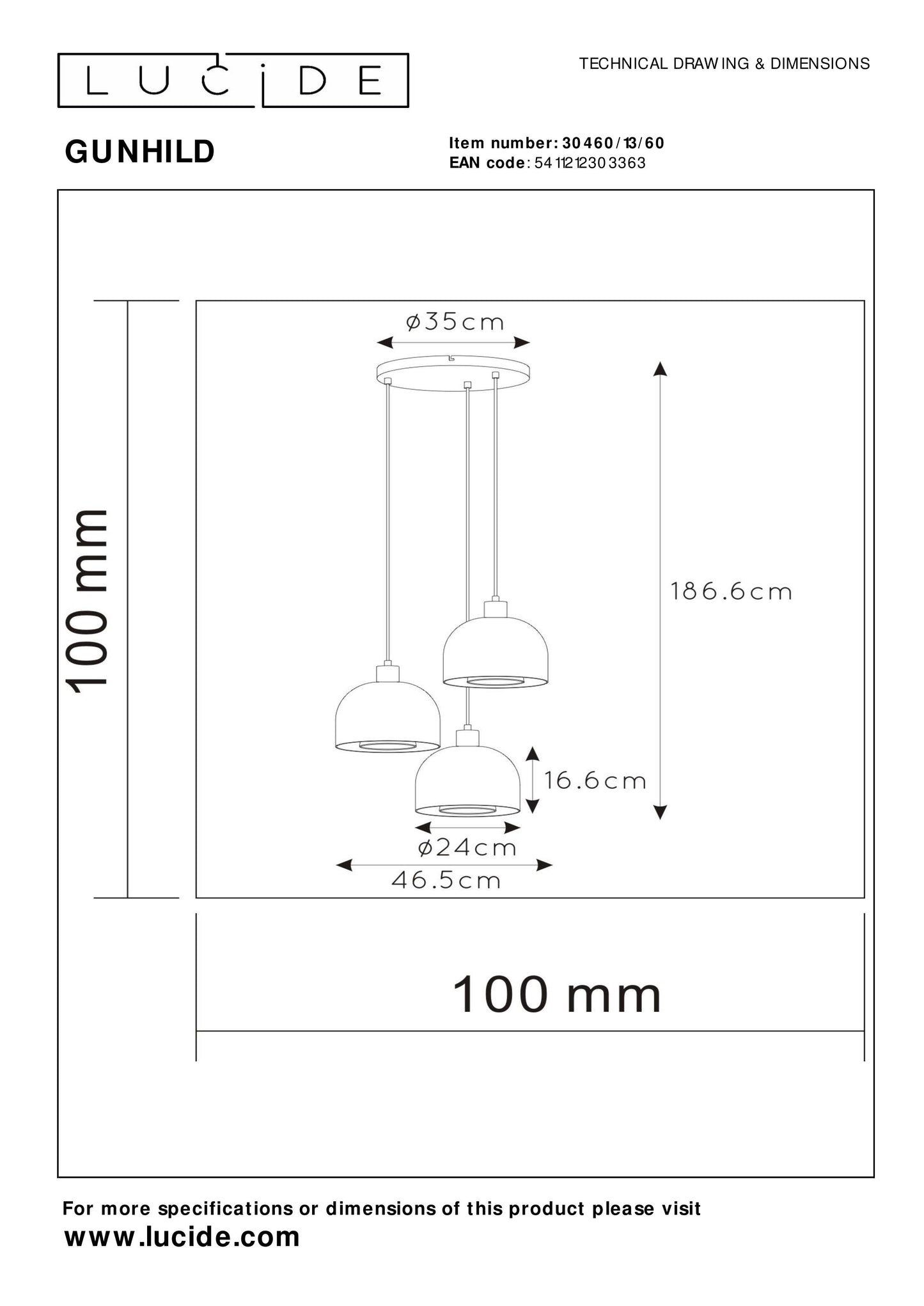 Lucide GUNHILD - Pendant light - 3xE27 - Transparant