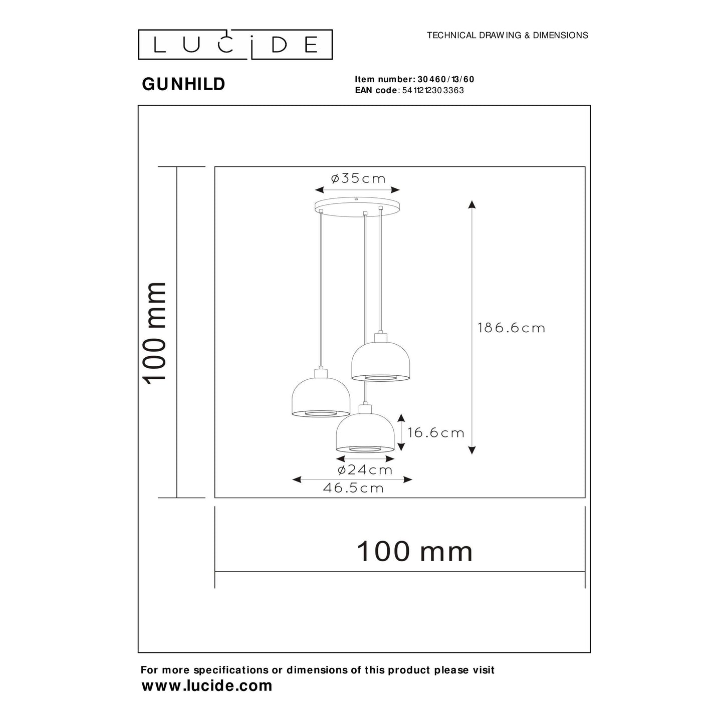 Lucide GUNHILD - Pendant light - 3xE27 - Transparant