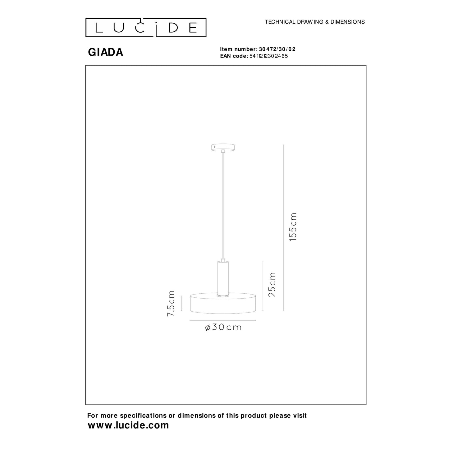 Lucide GIADA - Pendant light - Ø 30 cm - 1xE27 - Matt Gold / Brass