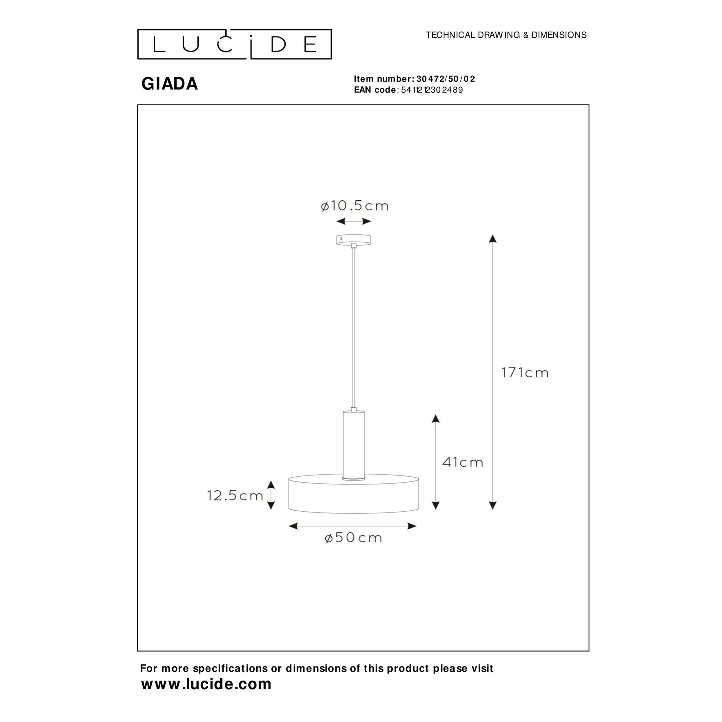 Lucide GIADA - Pendant light - Ø 50 cm - 1xE27 - Matt Gold / Brass