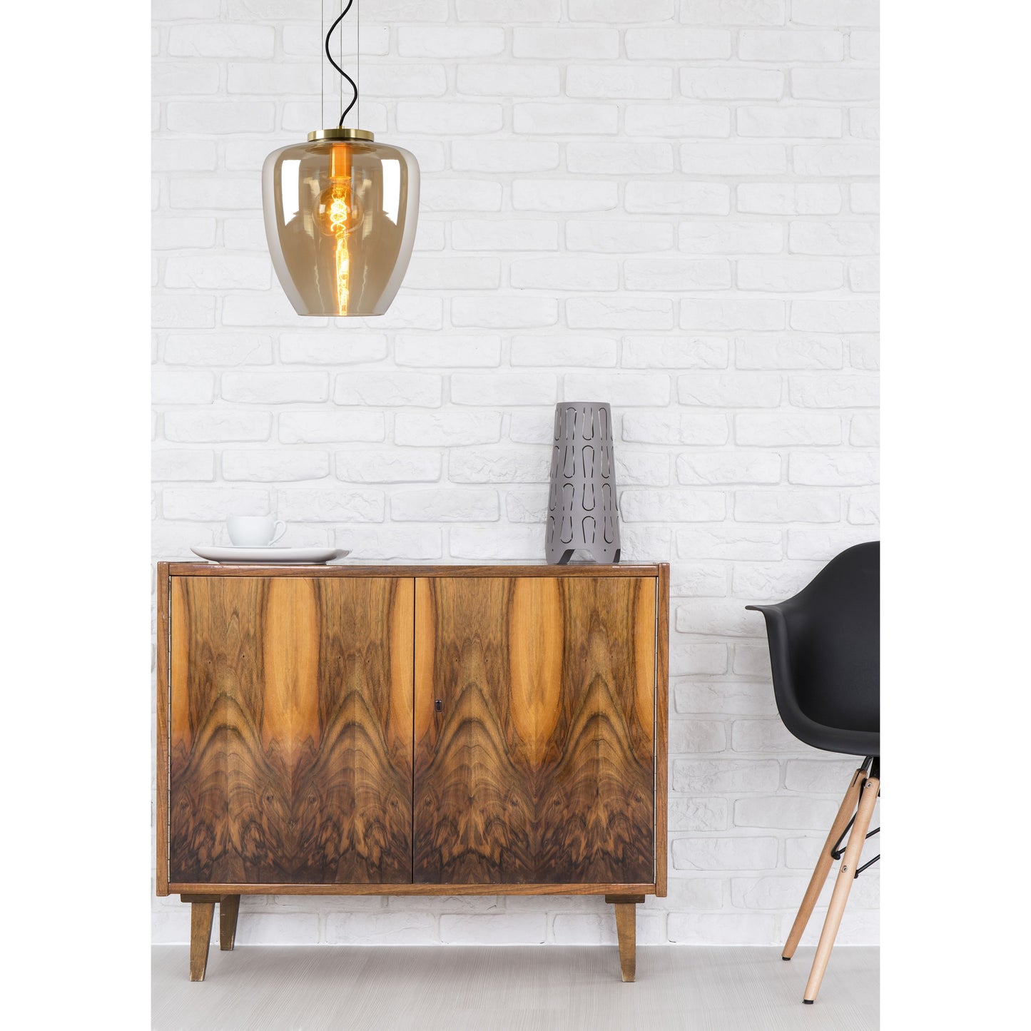 Lucide FLORIEN - Pendant light - Ø 28 cm - 1xE27 - Amber