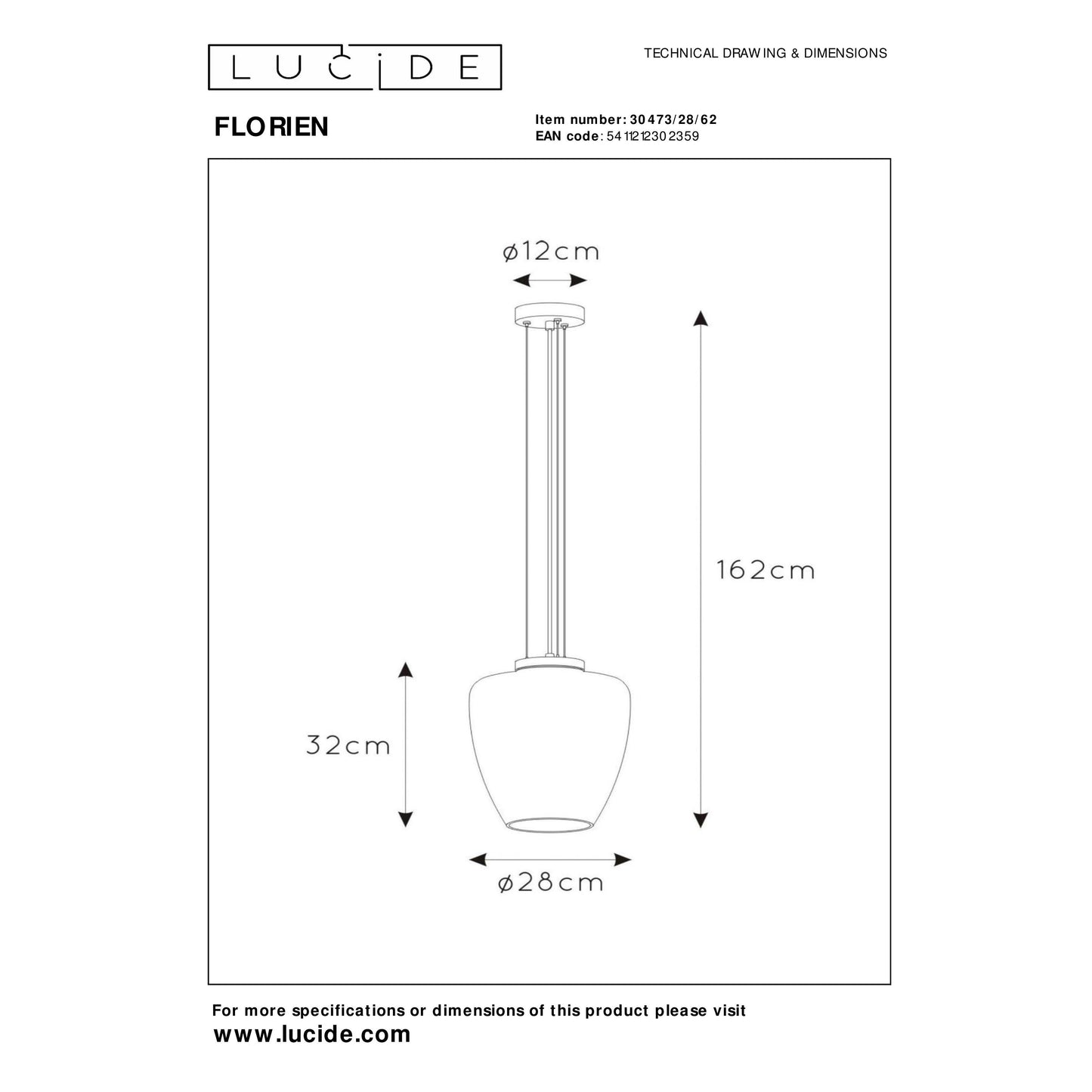 Lucide FLORIEN - Pendant light - Ø 28 cm - 1xE27 - Amber