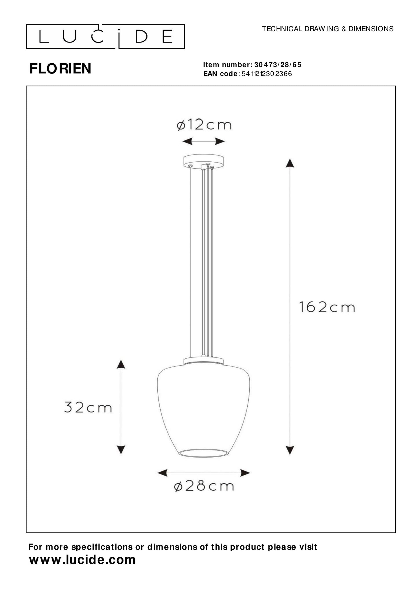 Lucide FLORIEN - Pendant light - Ø 28 cm - 1xE27 - Smoke Grey