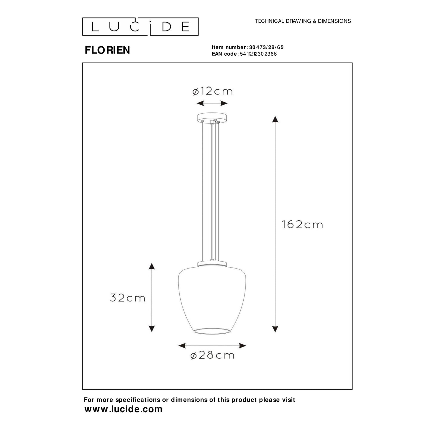 Lucide FLORIEN - Pendant light - Ø 28 cm - 1xE27 - Smoke Grey