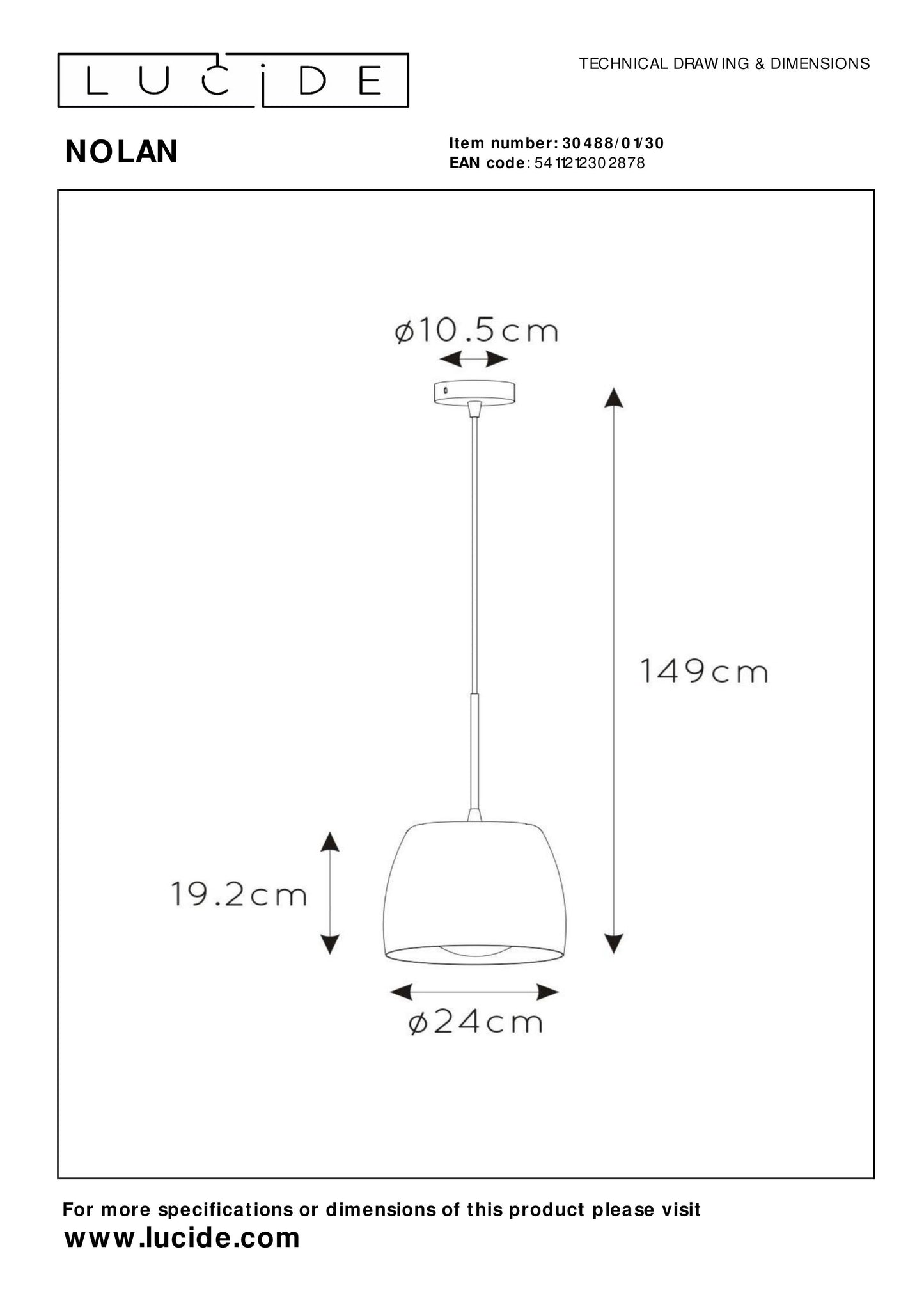 Lucide NOLAN - Pendant light - Ø 24 cm - 1xE27 - Black