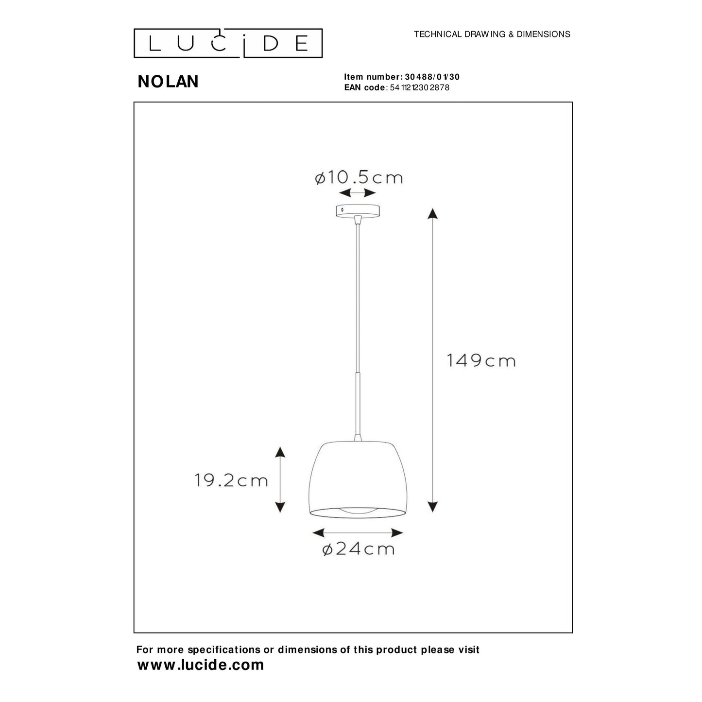 Lucide NOLAN - Pendant light - Ø 24 cm - 1xE27 - Black