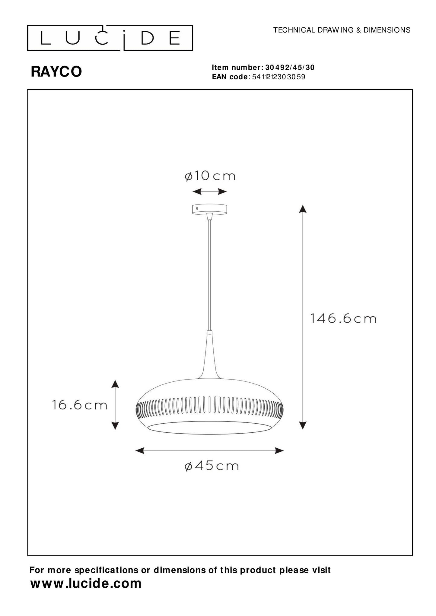 Lucide RAYCO - Pendant light - Ø 45 cm - 1xE27 - Black