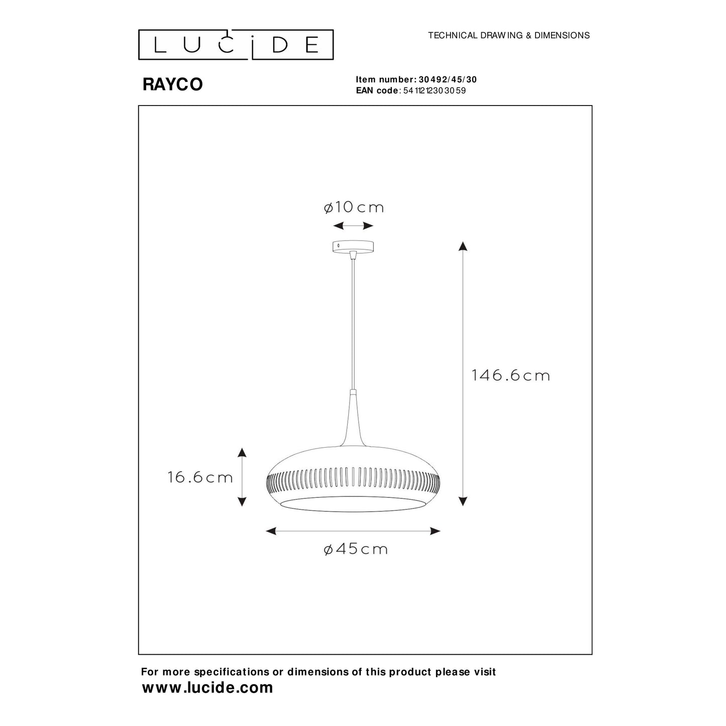 Lucide RAYCO - Pendant light - Ø 45 cm - 1xE27 - Black