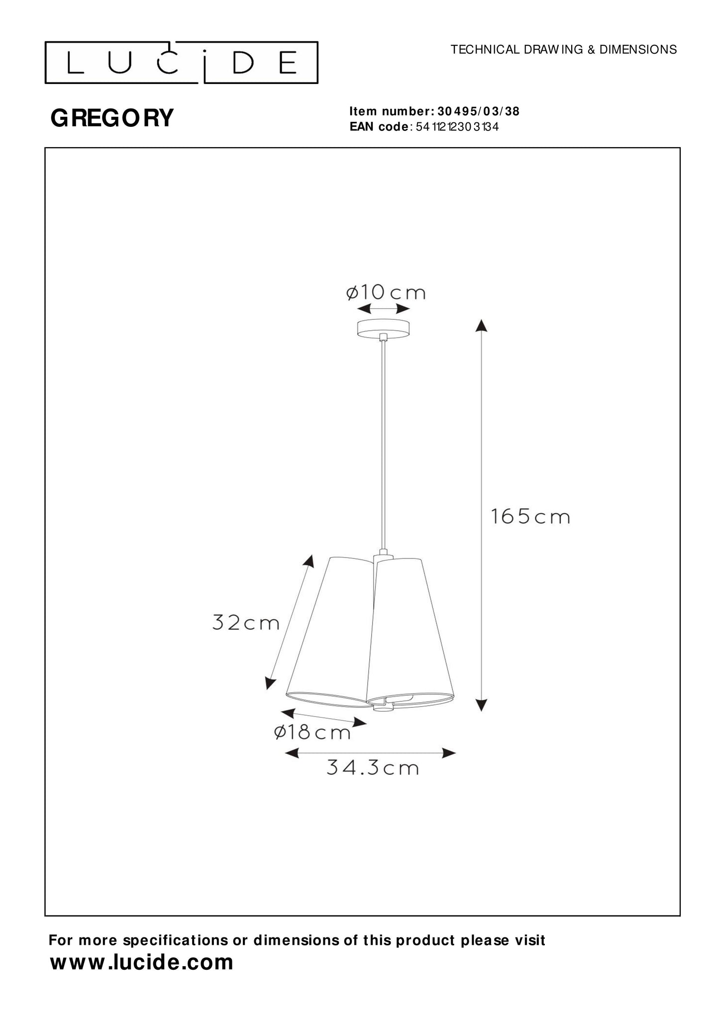 Lucide GREGORY - Pendant light - Ø 34,3 cm - 3xE27 - Cream