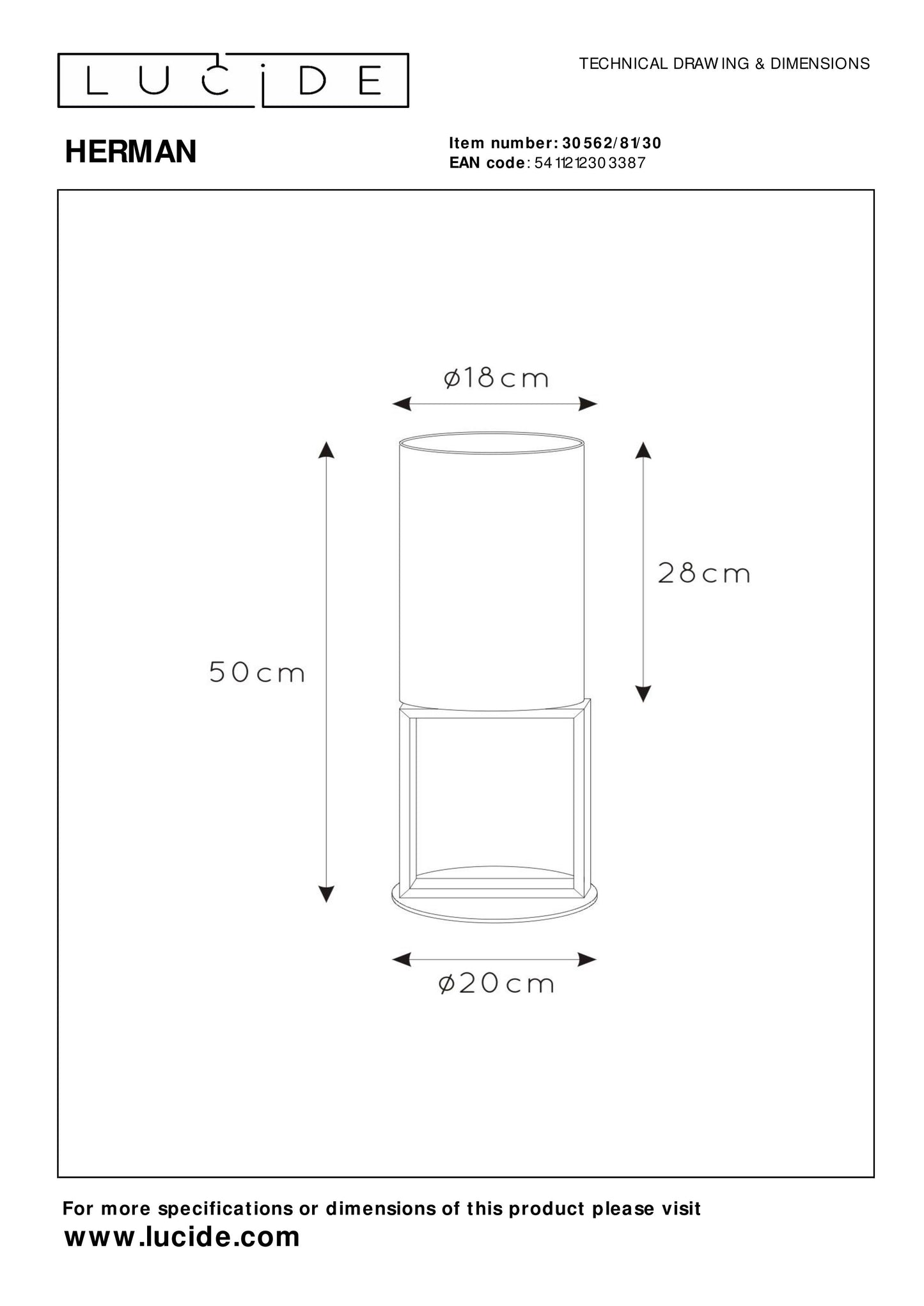 Lucide HERMAN - Table lamp - Ø 20 cm - 1xE27 - Black