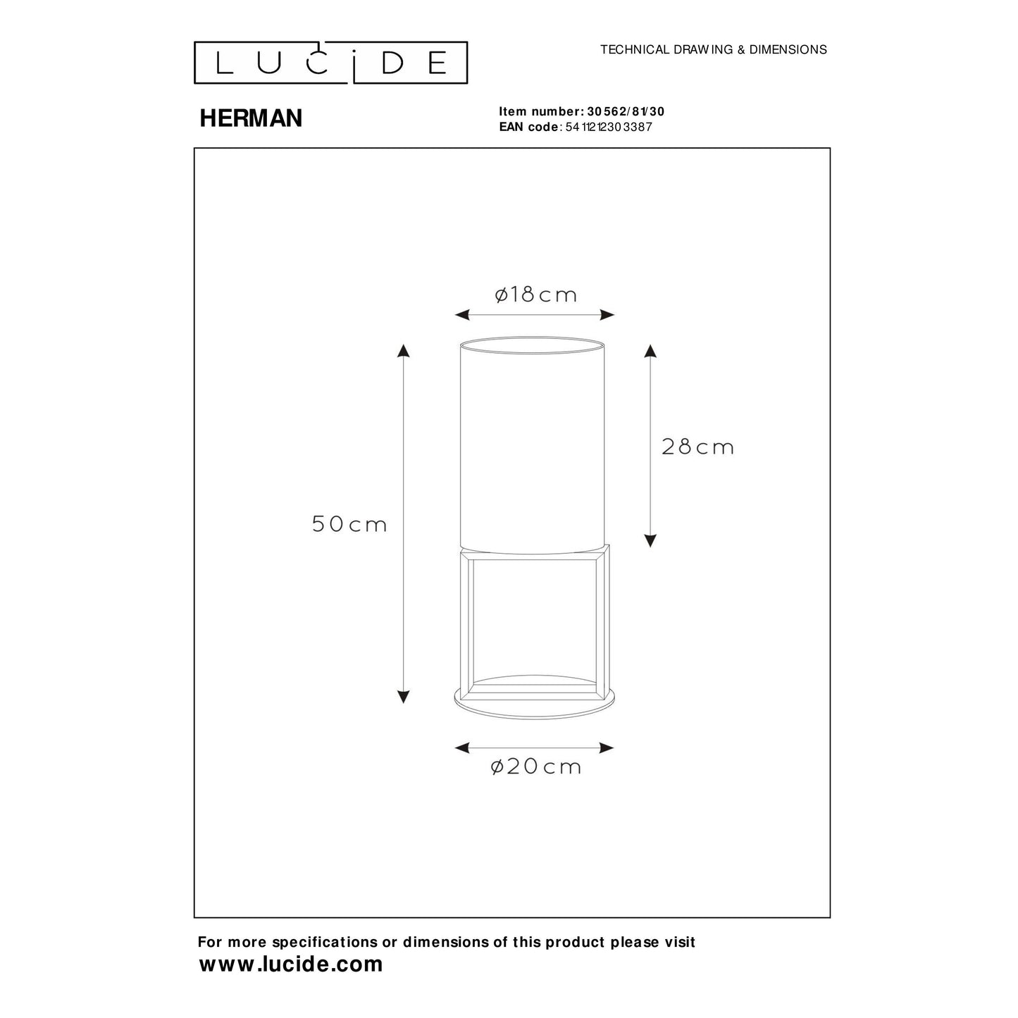 Lucide HERMAN - Table lamp - Ø 20 cm - 1xE27 - Black