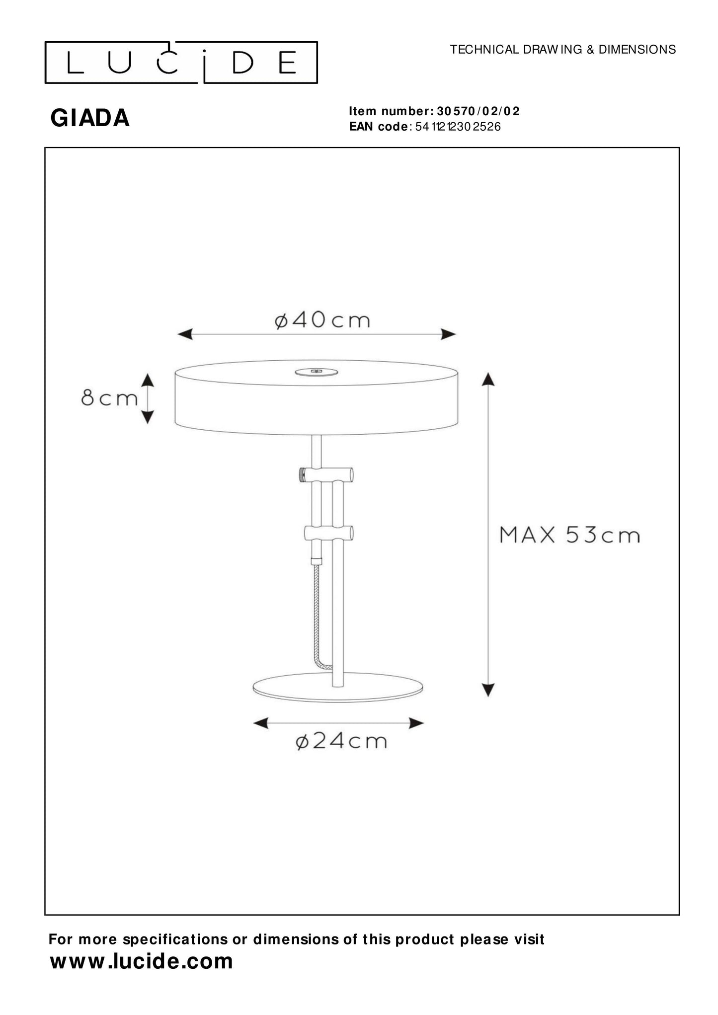 Lucide GIADA - Table lamp - Ø 40 cm - 2xE27 - Matt Gold / Brass