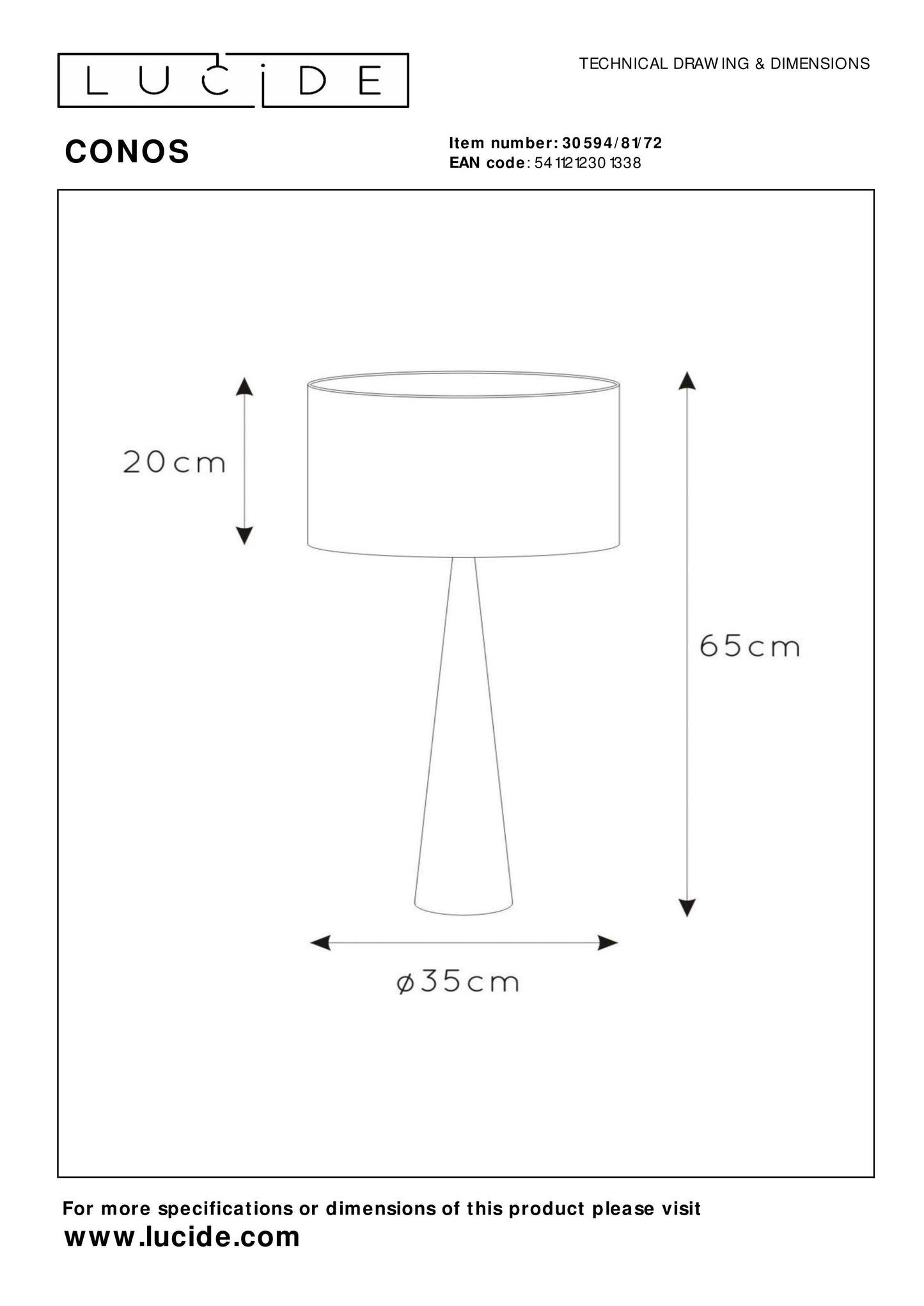 Lucide CONOS - Table lamp - Ø 35 cm - 1xE27 - Natural