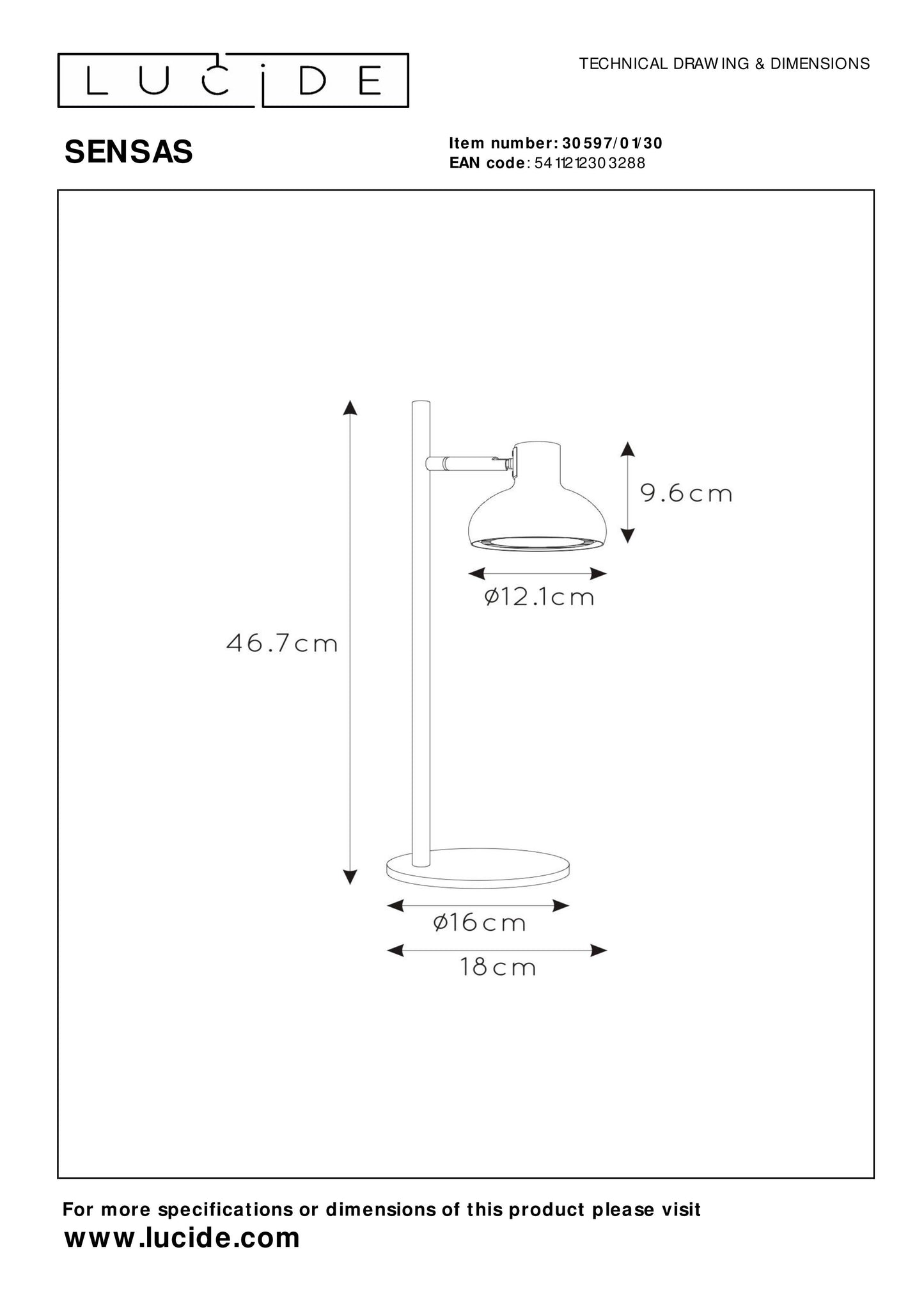 Lucide SENSAS - Table lamp - Ø 18 cm - 1xGU10 (ES111) - Black