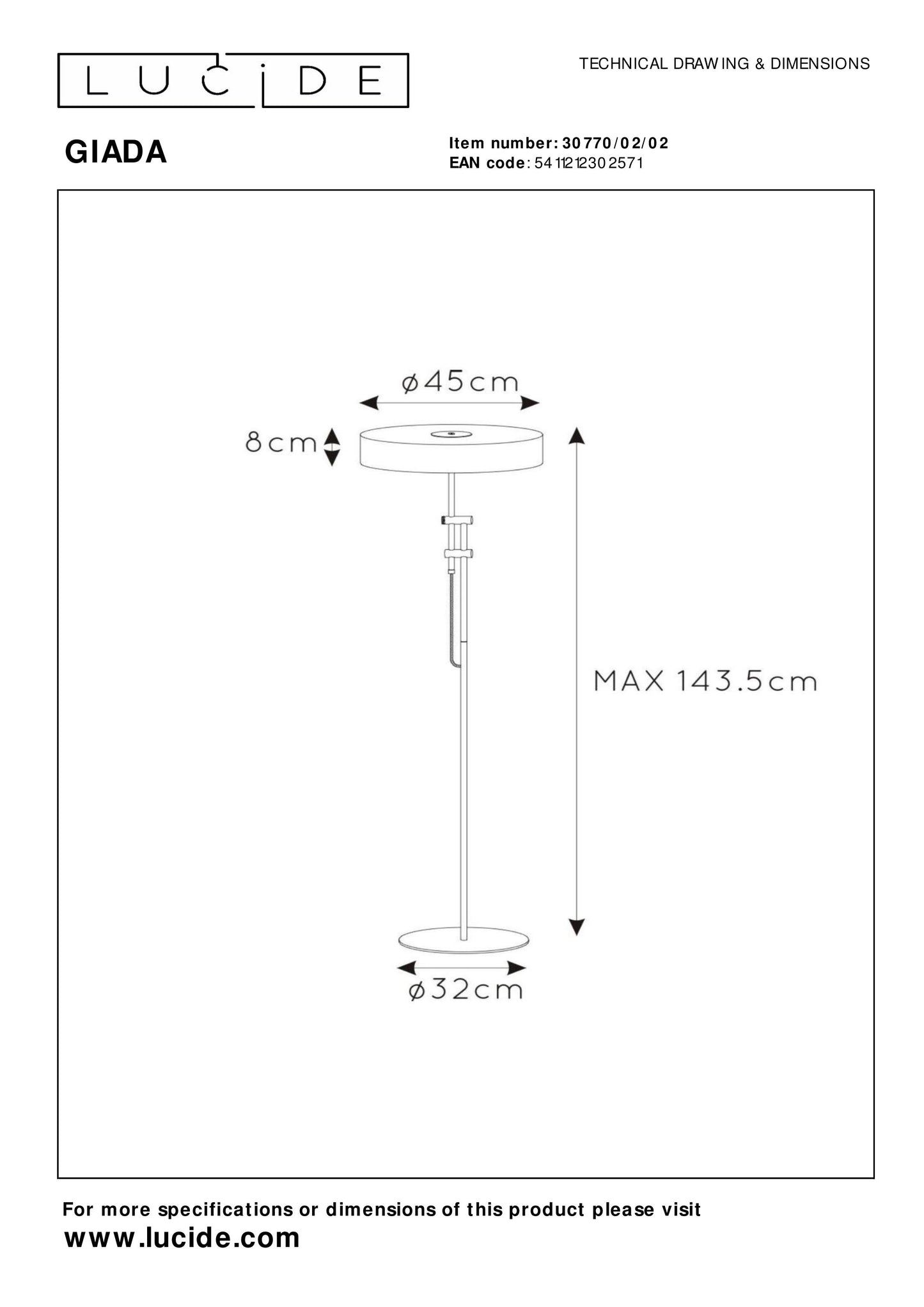 Lucide GIADA - Floor lamp - Ø 45 cm - 2xE27 - Matt Gold / Brass