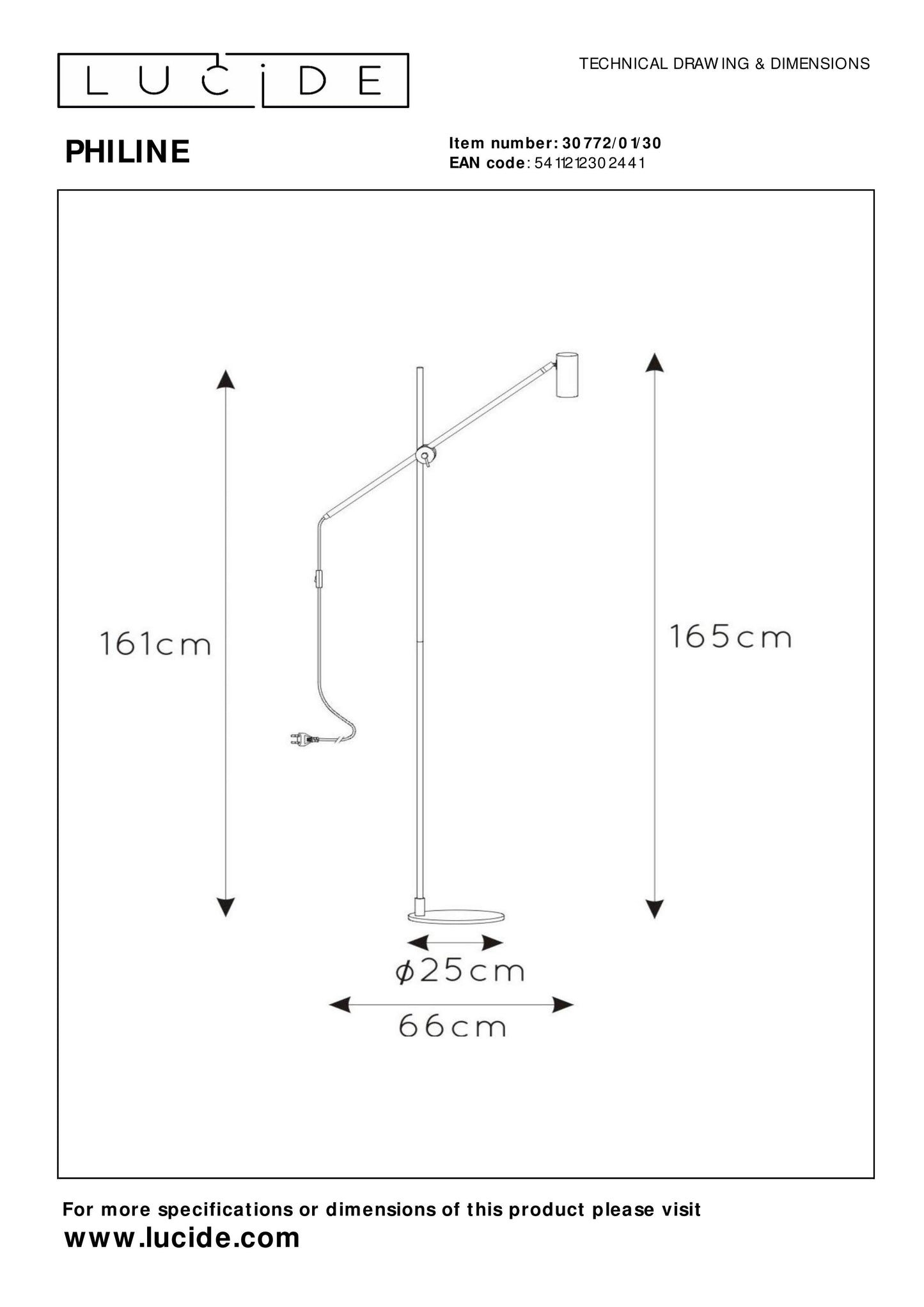 Lucide PHILINE - Floor reading lamp - 1xGU10 - Black