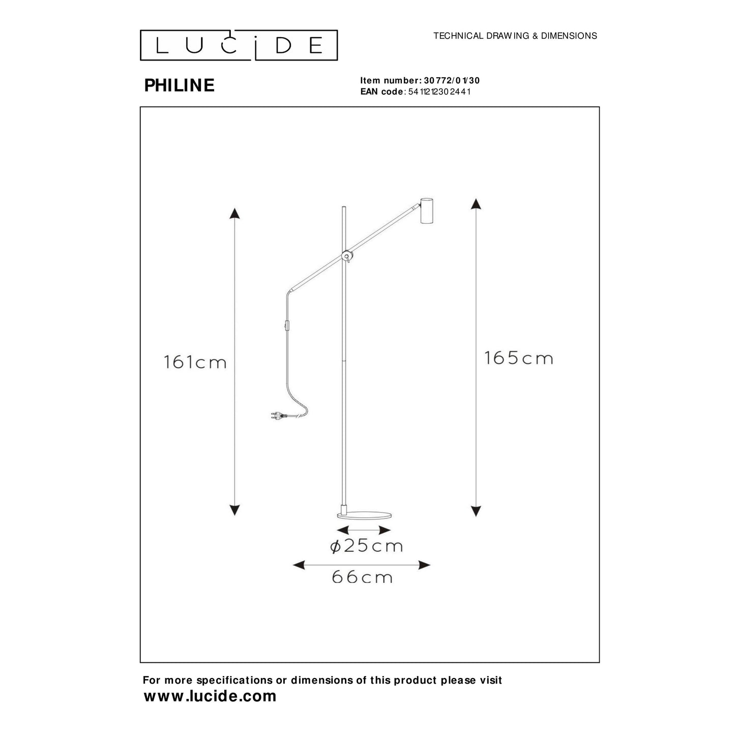 Lucide PHILINE - Floor reading lamp - 1xGU10 - Black